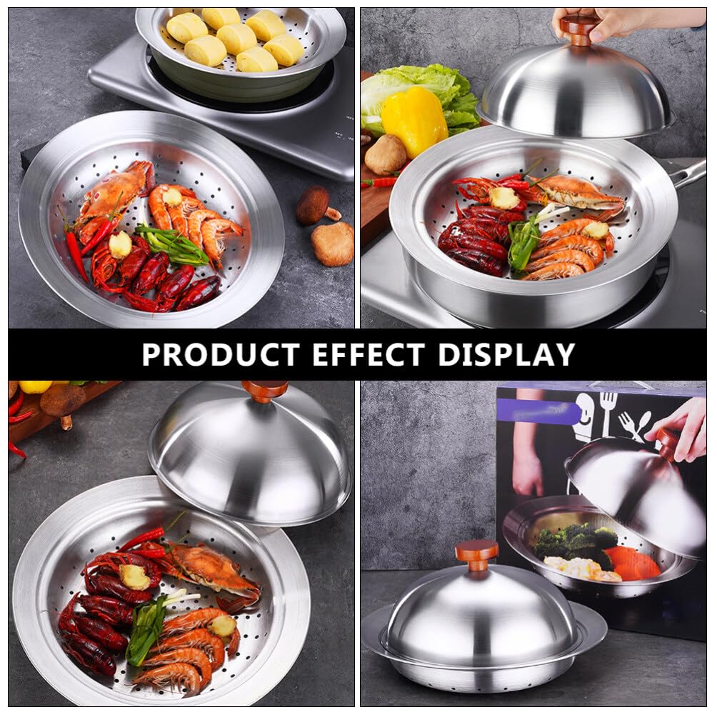 Premium Stainless Steel Asian Food Steamer with Melting Dome - Round Basting Cover for Dumplings, Vegetables & More - Perfect for Home Cooking & Traditional Asian Cuisine