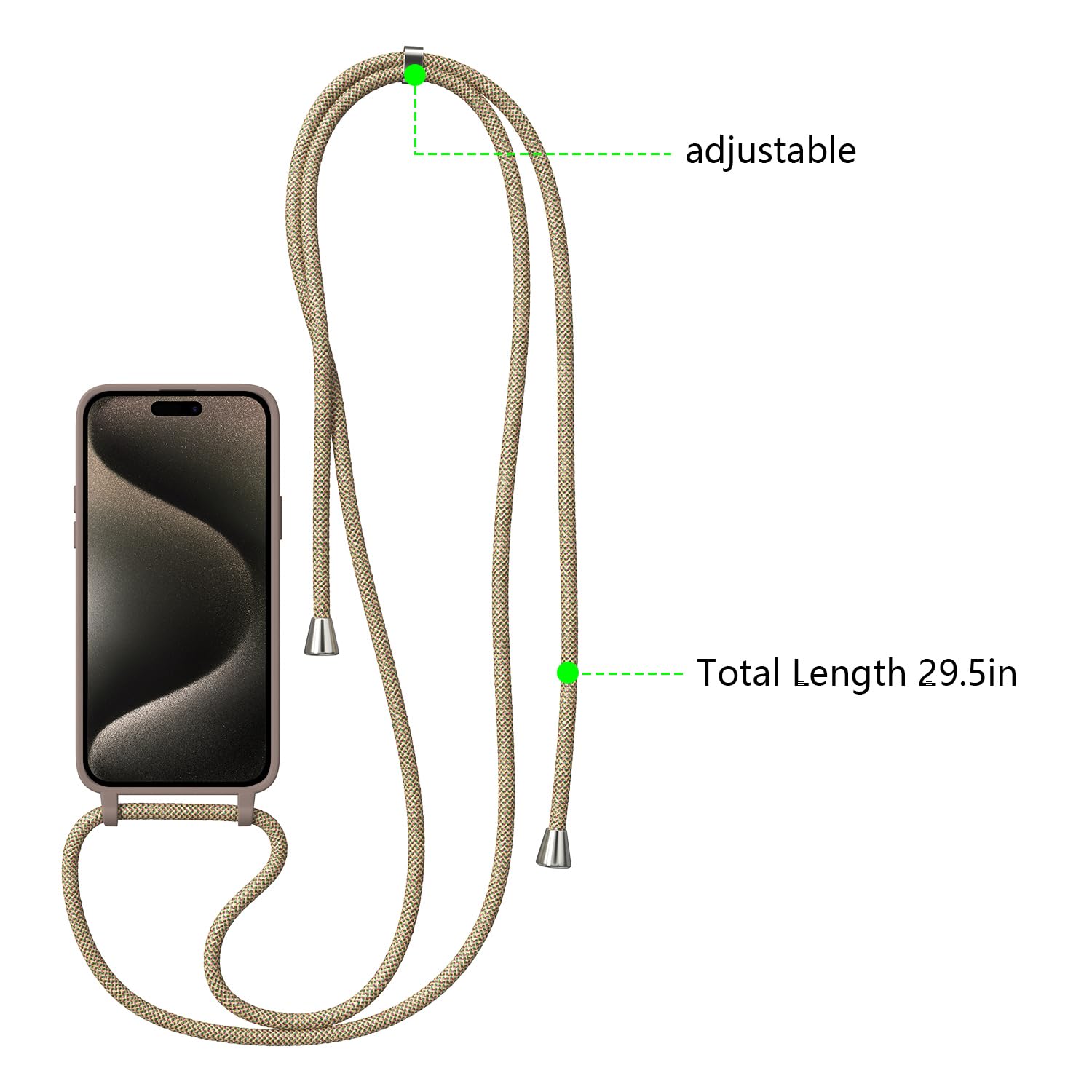 ZTOFERA Liquid Silicone Soft Case for iPhone 15 Pro Max (6.7 inch) with Adjustable Crossbody Lanyard Strap - Brown | Durable Protective Phone Cover for Daily Use, Travel & Outdoor Activities