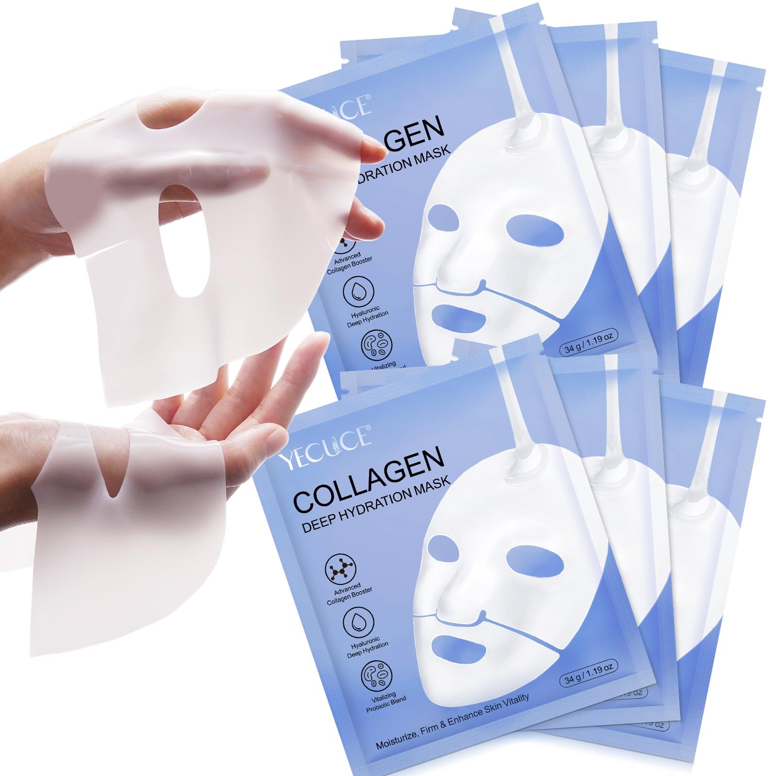 Premium Bio Collagen Face Mask - Hydrating & Anti-Aging Sheet Mask for Moisturizing, Firming Skin & Reducing Wrinkles (6 Pack) | Perfect for Night Skincare Routine, Spa Day & Travel Essentials