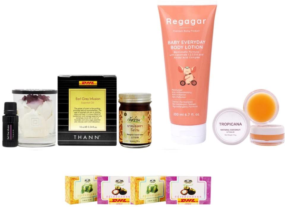 Premium Thann Earl Gray Infusion Essential Oil Body Lotion Set U-3181 for Baby & Sensitive Skin - Hydrating & Nourishing Care - DHL Express Shipping by Thaigiftshop [Free Tomato Facial Mask Included] - Perfect for Daily Moisturizing, Spa Treatments & Gift Giving