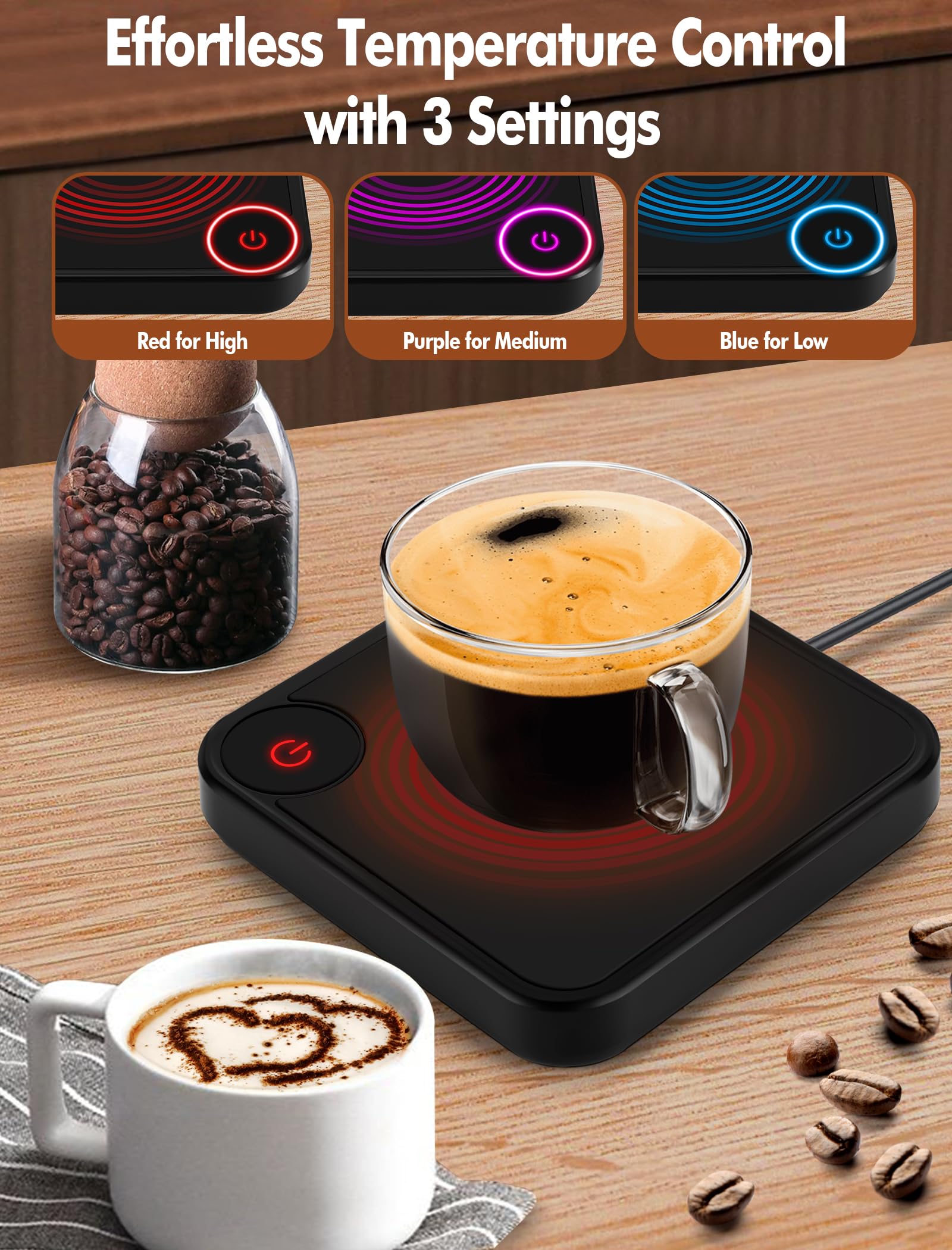 Electric Coffee Mug Warmer for Desk - Smart USB Cup Warmer with Timer & LED Display, Perfect Gift for Coffee Lovers - Keep Coffee Warm at Office, Home, or While Working (Black)