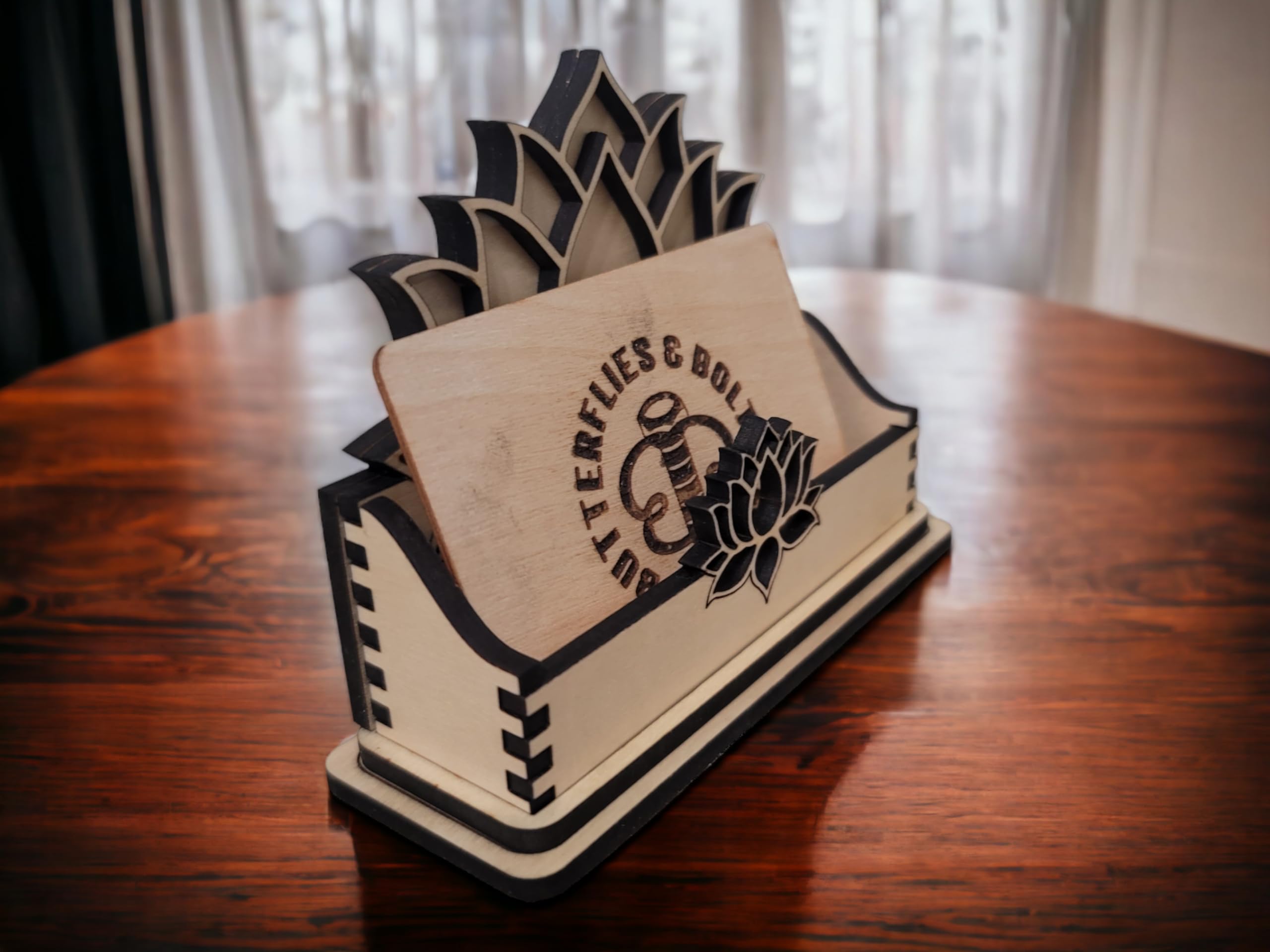Premium Lotus Flower Wood Business Card Holder - Handcrafted Maple Wood Office Organizer - Unique USA Made Gift for Professionals - Perfect for Corporate Gifts, Desk Decor & Executive Accessories