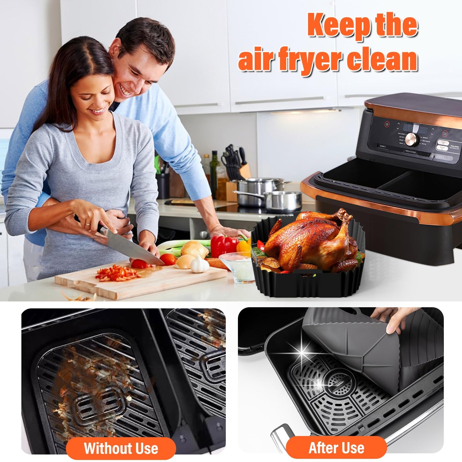 Lifemaison 2-Pack Silicone Air Fryer Liners for Ninja Double Stack SL400EU 9.5L - Non-Stick Baking Mats for Ninja, Cecotec, CHEFREE, Innsky 8-9L Dual Zone Air Fryers - Perfect for Roasting, Baking & Reheating
