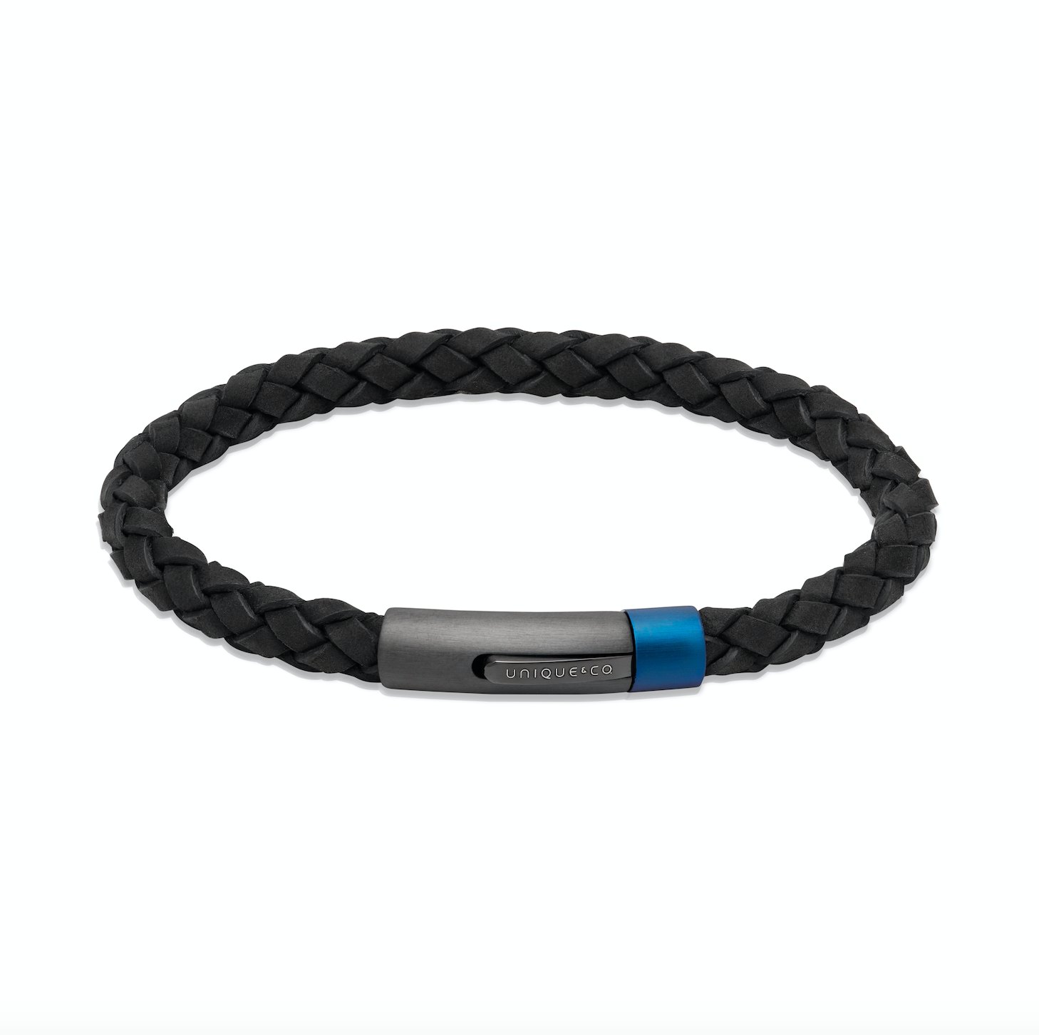 Stylish Black Leather Bracelet with Blue/Gun Metal Clasp - Perfect for Men's Fashion, Gifts & Everyday Wear