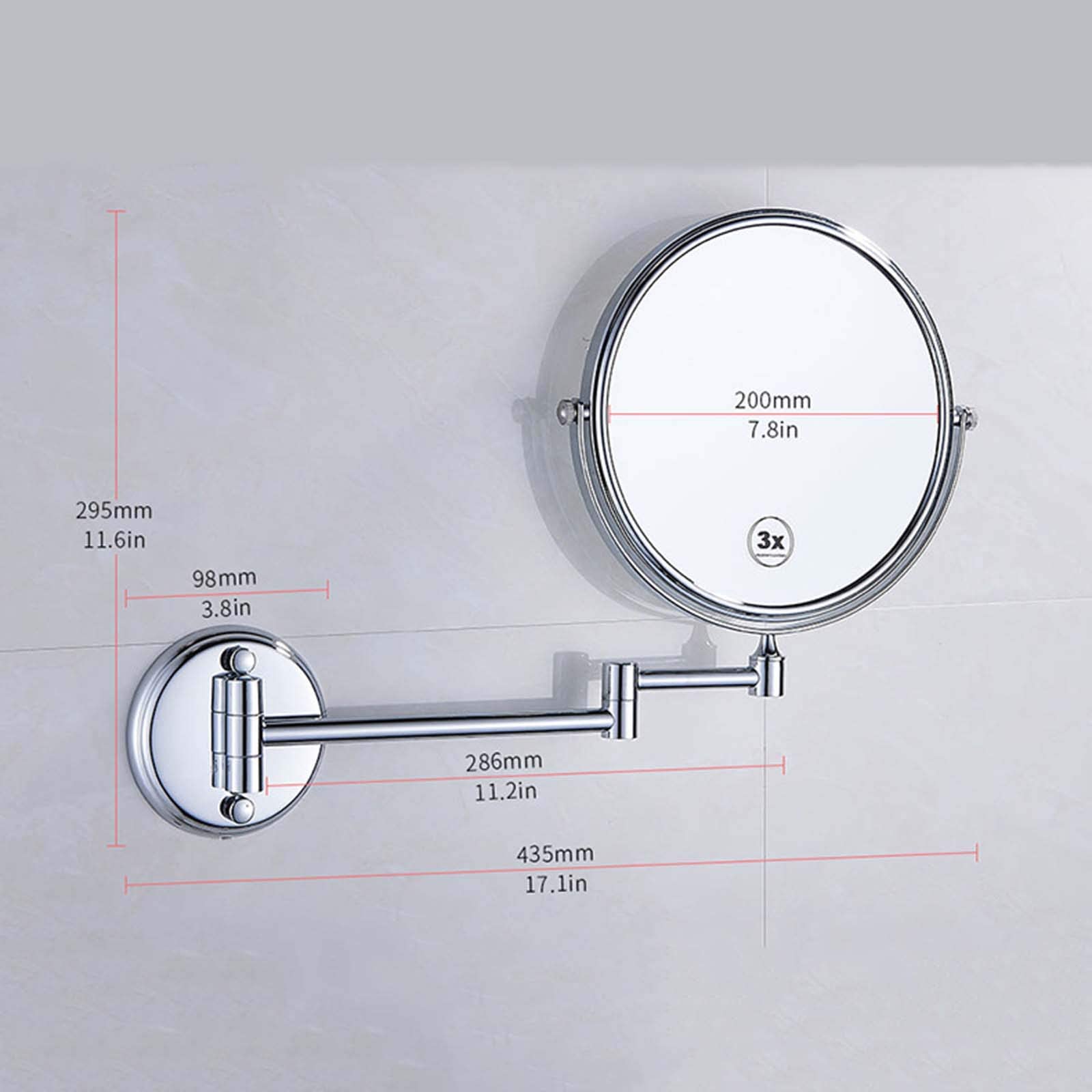LADYG Wall Mounted Makeup Mirror with 3X/5X/7X/10X Magnification - 360° Swivel Extendable Cosmetic Vanity Mirror for Bathroom & Shaving - Round Chrome Nickel Finish (3X Magnification) - Perfect for Makeup Application, Grooming & Skincare Routines