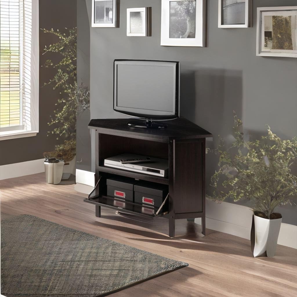 Ergode Wood Zena Corner TV Stand - Space-Saving Entertainment Center with Espresso Finish, Holds Up to 27 Inch TVs - Perfect for Small Living Rooms, Bedrooms & Apartments