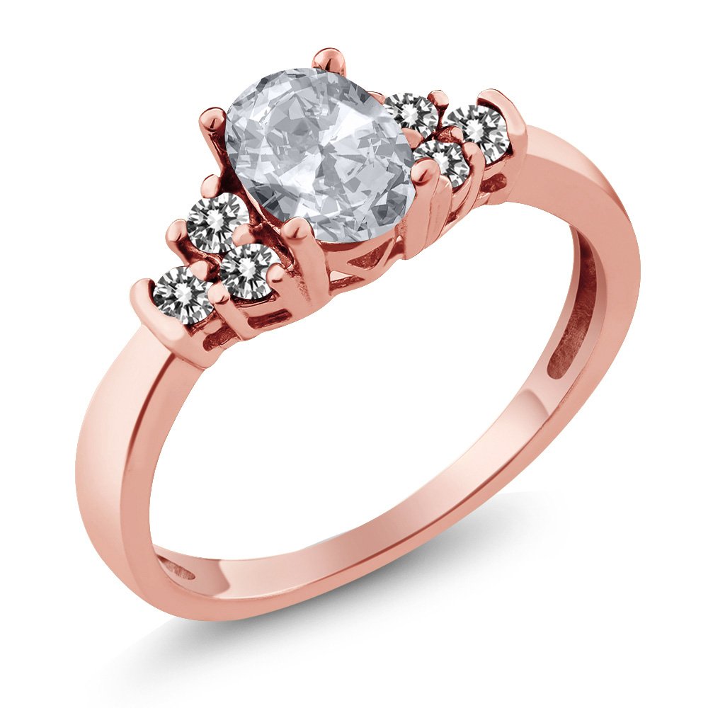 0.75 Ct Oval White Topaz & Diamond 925 Sterling Silver Ring in Rose Gold Plating - Elegant Jewelry for Weddings, Anniversaries & Special Occasions