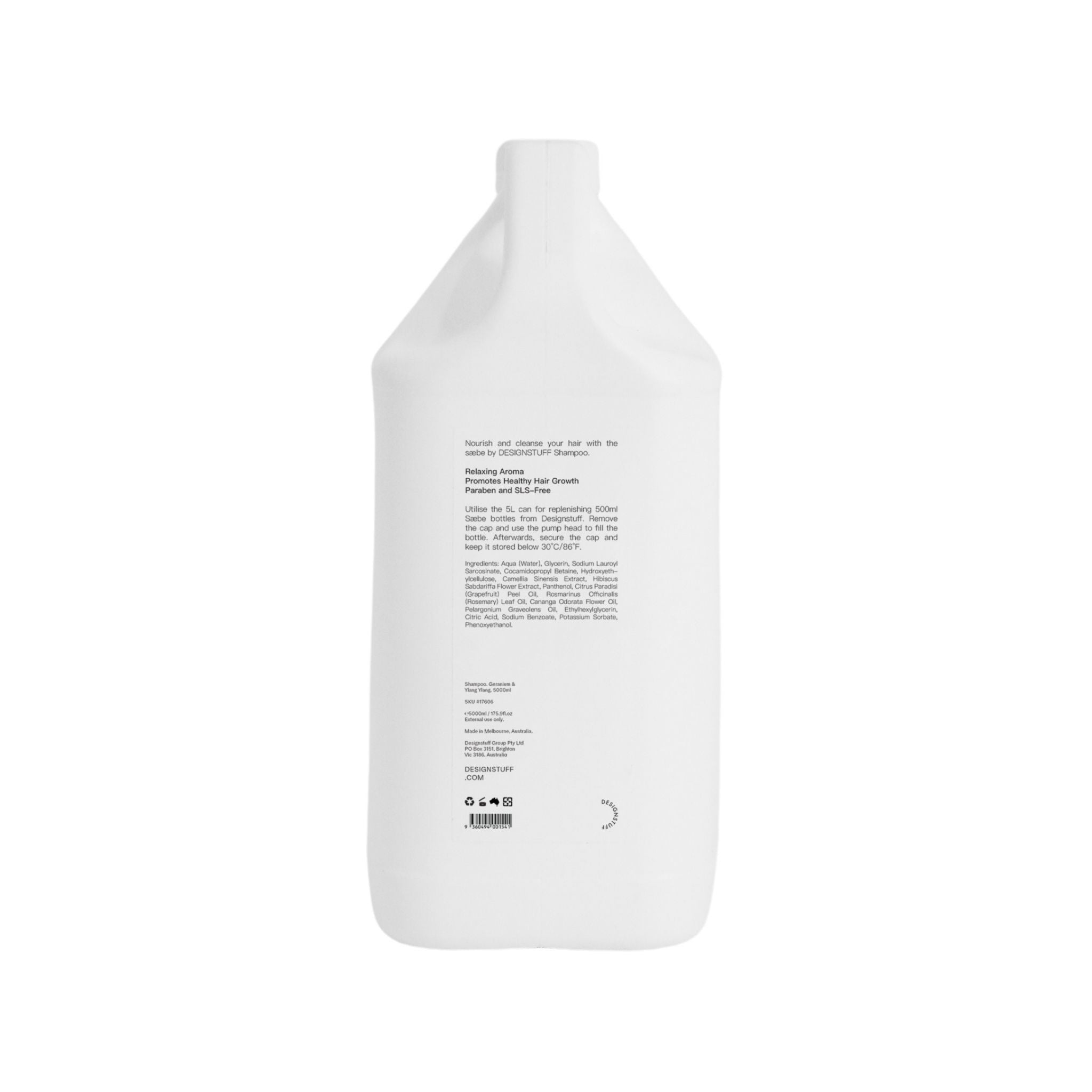 DESIGNSTUFF Saebe Shampoo Refill - Geranium & Ylang Ylang Scent, 5 Liter Bulk Refill for Salons & Spas | Hydrating & Nourishing Hair Care Solution for Daily Use
