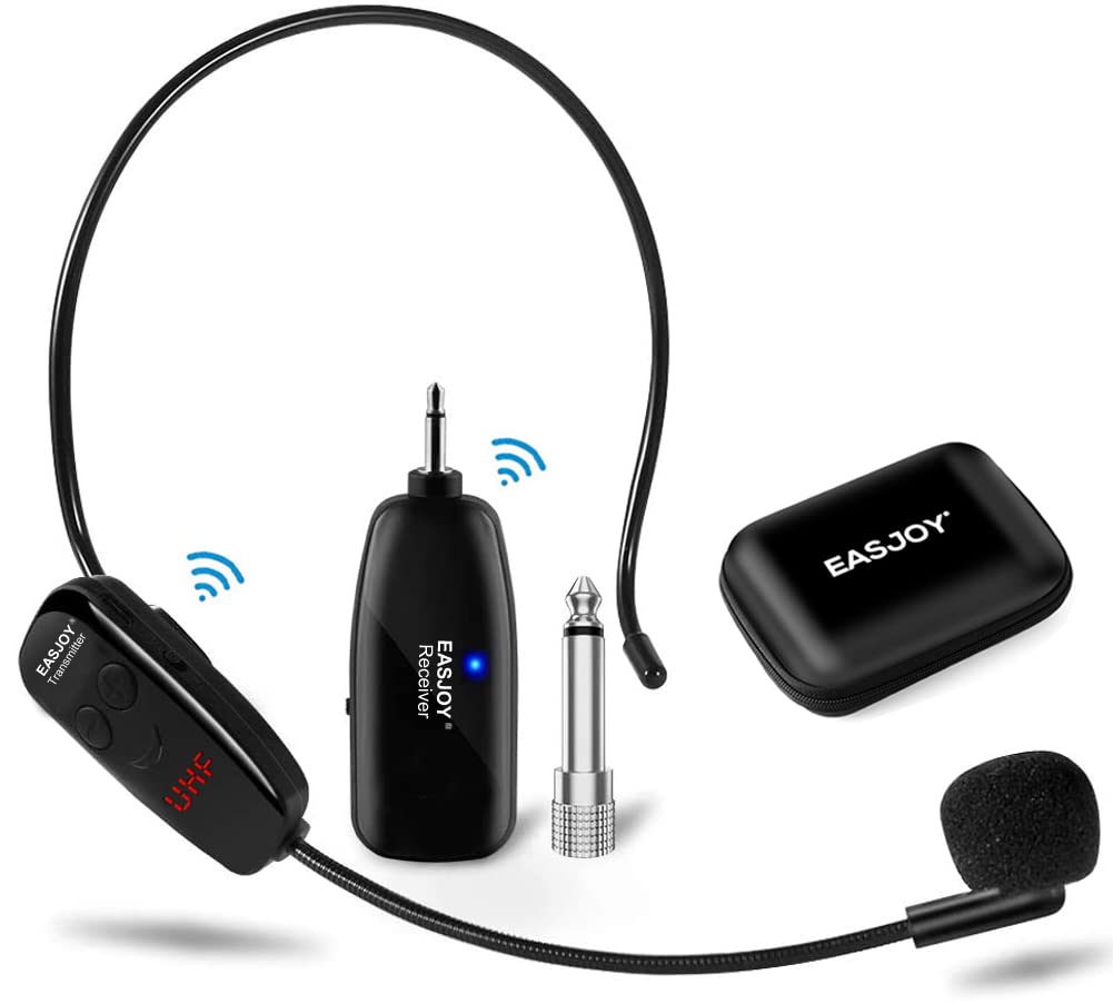 Wireless Microphone Headset with Rechargeable UHF Transmitter & Receiver - 2-in-1 Mic System for Karaoke, Public Speaking, Stage Performances & Voice Amplification - Compatible with PA Systems & Speakers (Not for iPhone/Smartphones) - Perfect for Singers, Presenters & Event Hosts