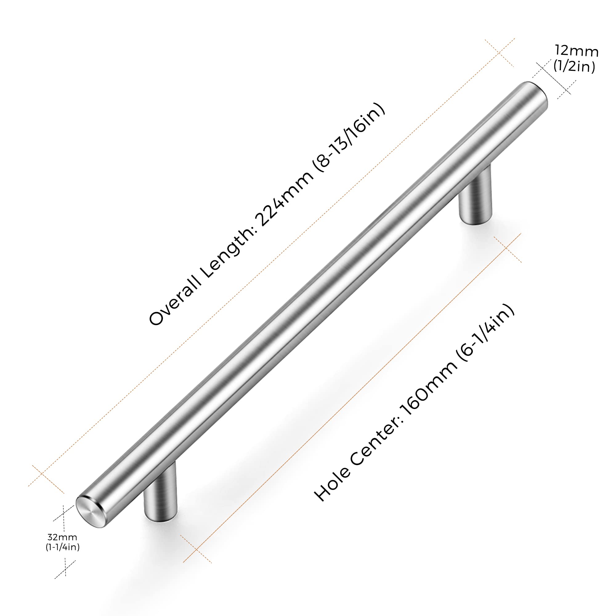 15 Pack 6-1/4 Inch Brushed Nickel Cabinet Handles - Modern Kitchen Cabinet Pulls & Drawer Hardware for Home, Office, Restaurant (Easy Installation, Durable Finish)