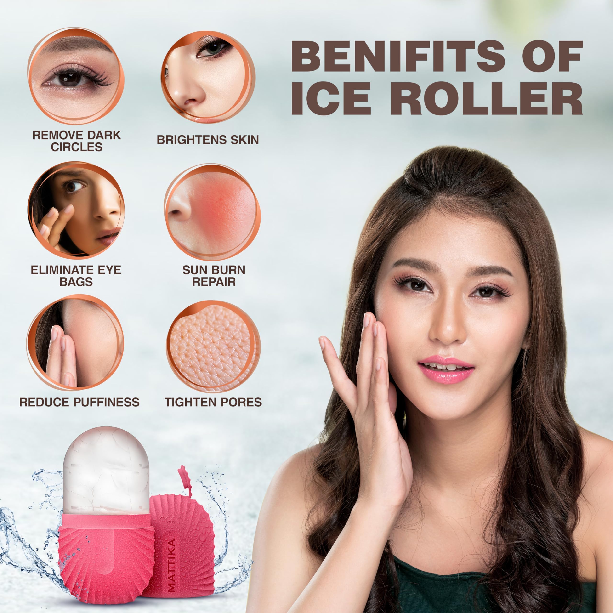 **Pink Ice Roller for Face & Eyes - Natural Glow & Skincare, Gua Sha Massage Tool, Cooling Facial Cube - Perfect Beauty Gift for Men & Women - Use for Puffiness, Dark Circles & Post-Workout Recovery**