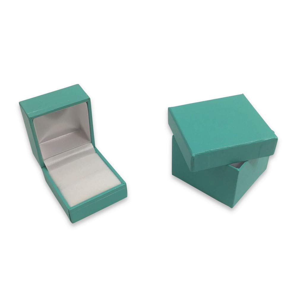 Teal Blue Faux Leatherette Single Ring Jewelry Box with Matching Packer Box - N'icePackaging (1 Qty) | Perfect for Engagement Rings, Wedding Bands & Jewelry Gift Packaging