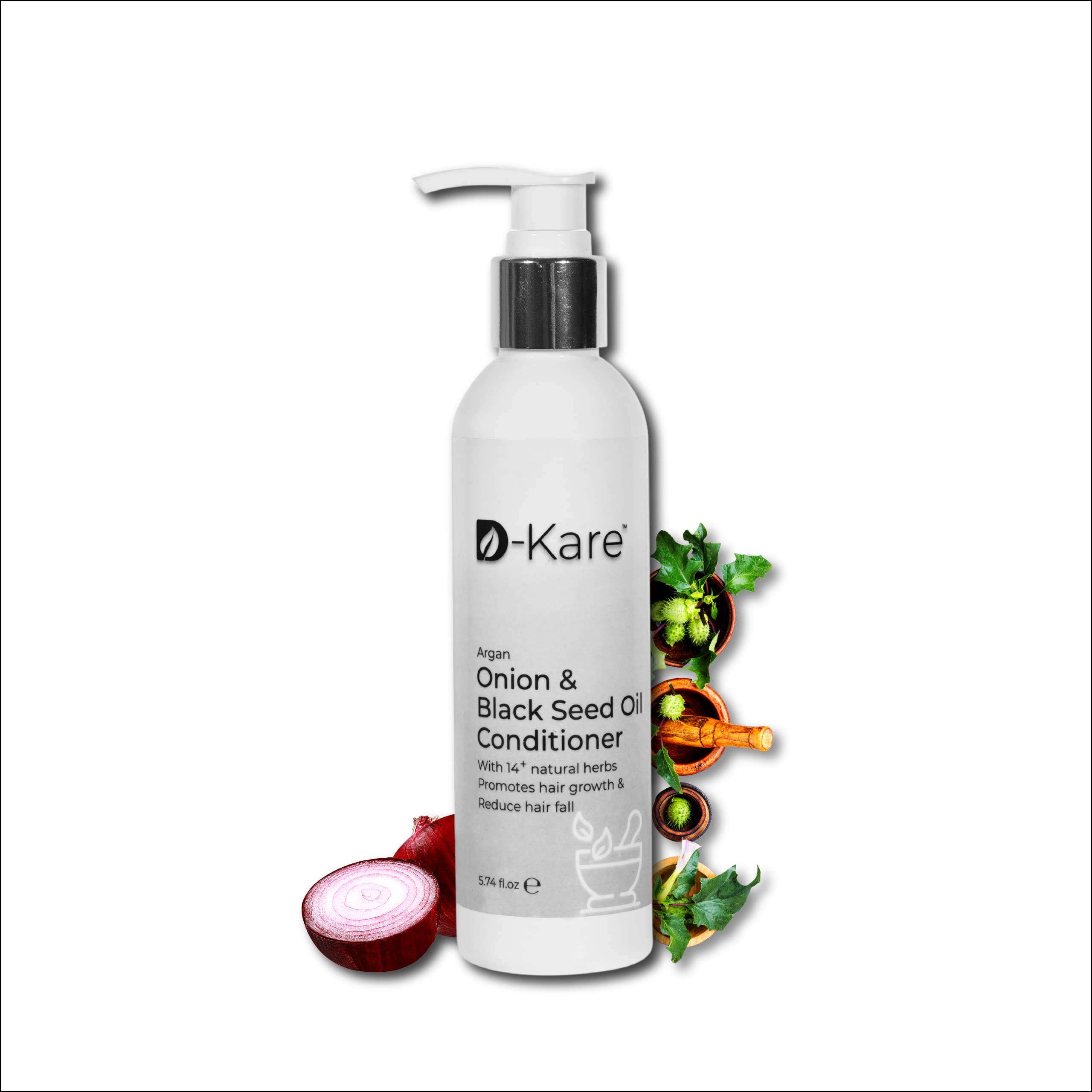 DKare Argan Onion & Black Seed Oil Hair Conditioner - 14+ Natural Herbs for Hair Growth & Reduce Hair Fall | Sulfate-Free, Paraben-Free, Silicone-Free | For Men & Women (170mL) - Perfect for Dry, Damaged Hair & Daily Nourishment