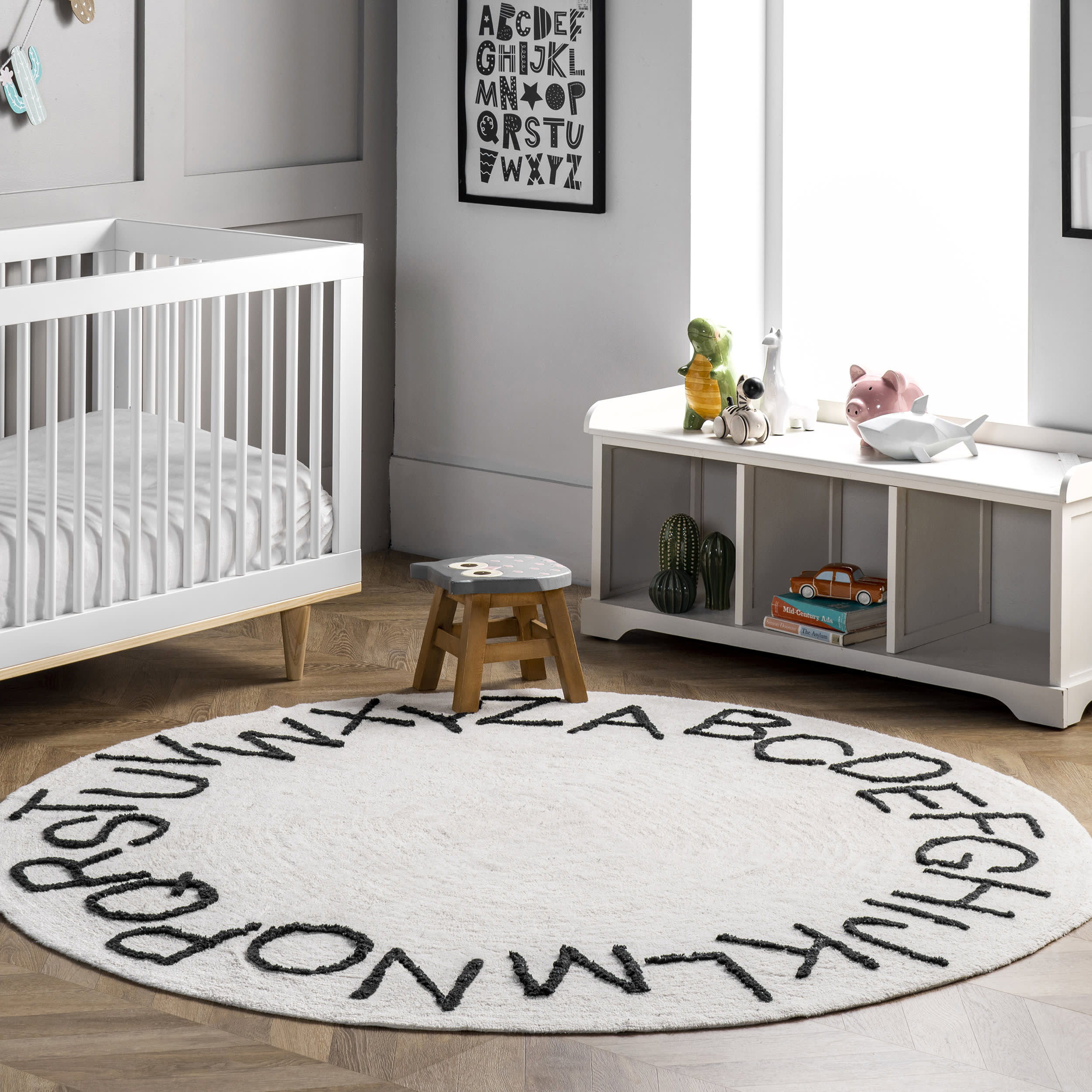 Alphabet Nursery Washable Rug - Soft Ivory Kids Play Mat for Baby Room, Playroom & Learning Area | Non-Slip Educational Floor Mat for Toddlers & Infants