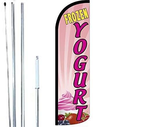 FROZEN YOGURT KING Flag Sign with Complete Hybrid Pole Set - Perfect for Ice Cream Shops, Frozen Yogurt Stores, and Dessert Business Branding