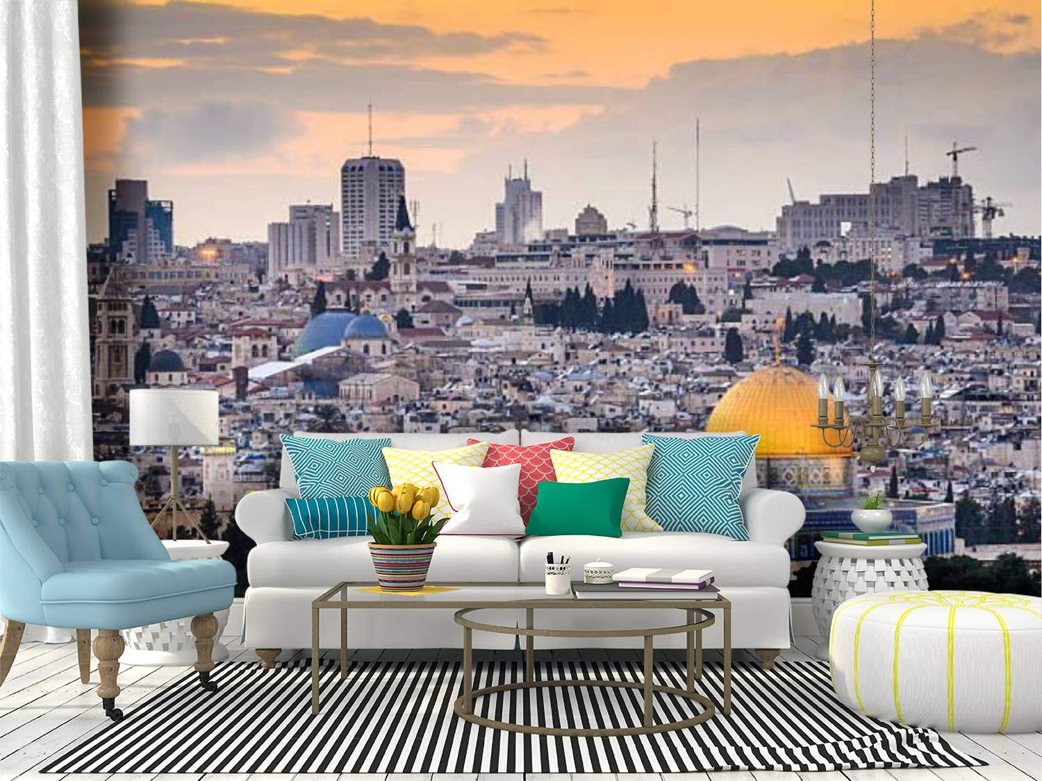 RECETHROWS Jerusalem Israel Wall Mural - The Promised Lands Peel and Stick Wallpaper, Self-Adhesive Removable Vinyl Film for Home Decor - Perfect for Living Rooms, Bedrooms, and Office Spaces