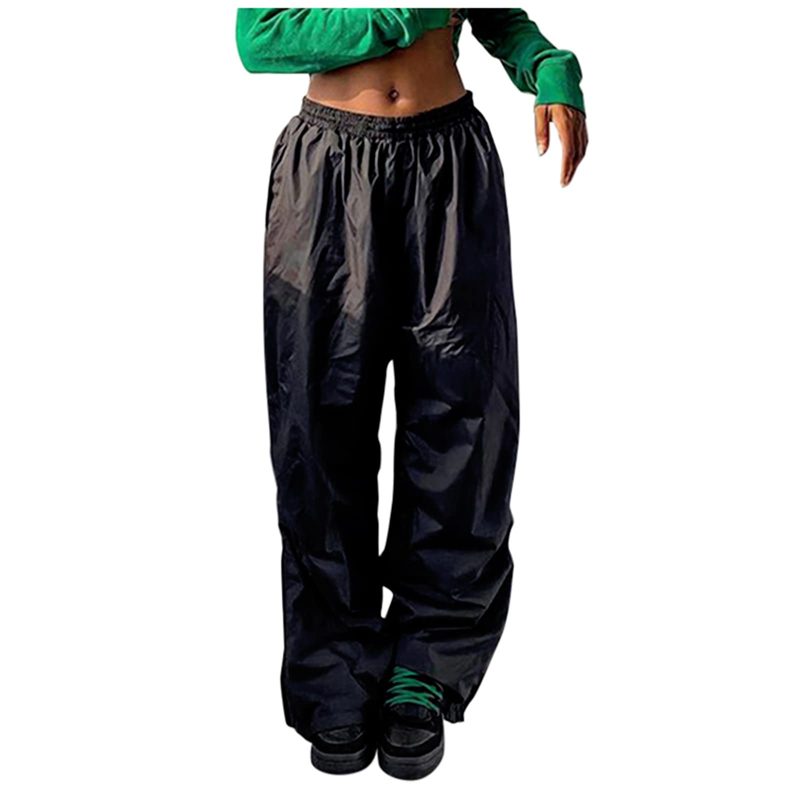 Binmer Y2K Cargo Pants for Women - Baggy Low Waist Jogger Pants with Pockets | Hippie Punk Streetwear | Solid Color Full Length Trousers | Perfect for Casual Wear, Music Festivals & Urban Fashion