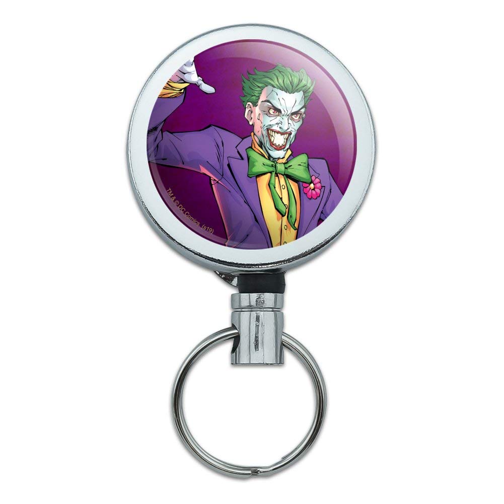 Batman & Joker Themed Heavy Duty Metal Retractable ID Badge Holder - Key Card Tag Reel with Belt Clip - Perfect for Security Guards, Office Workers & Comic Con Events