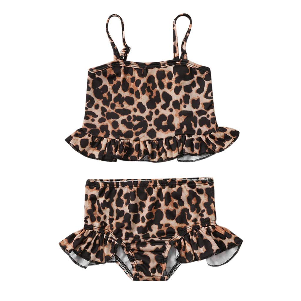 Leopard Print Girls Swimwear Set - Ruffle Straps Swimsuit & Matching Shorts for Toddler & Kids | Perfect for Beach, Pool & Summer Water Play