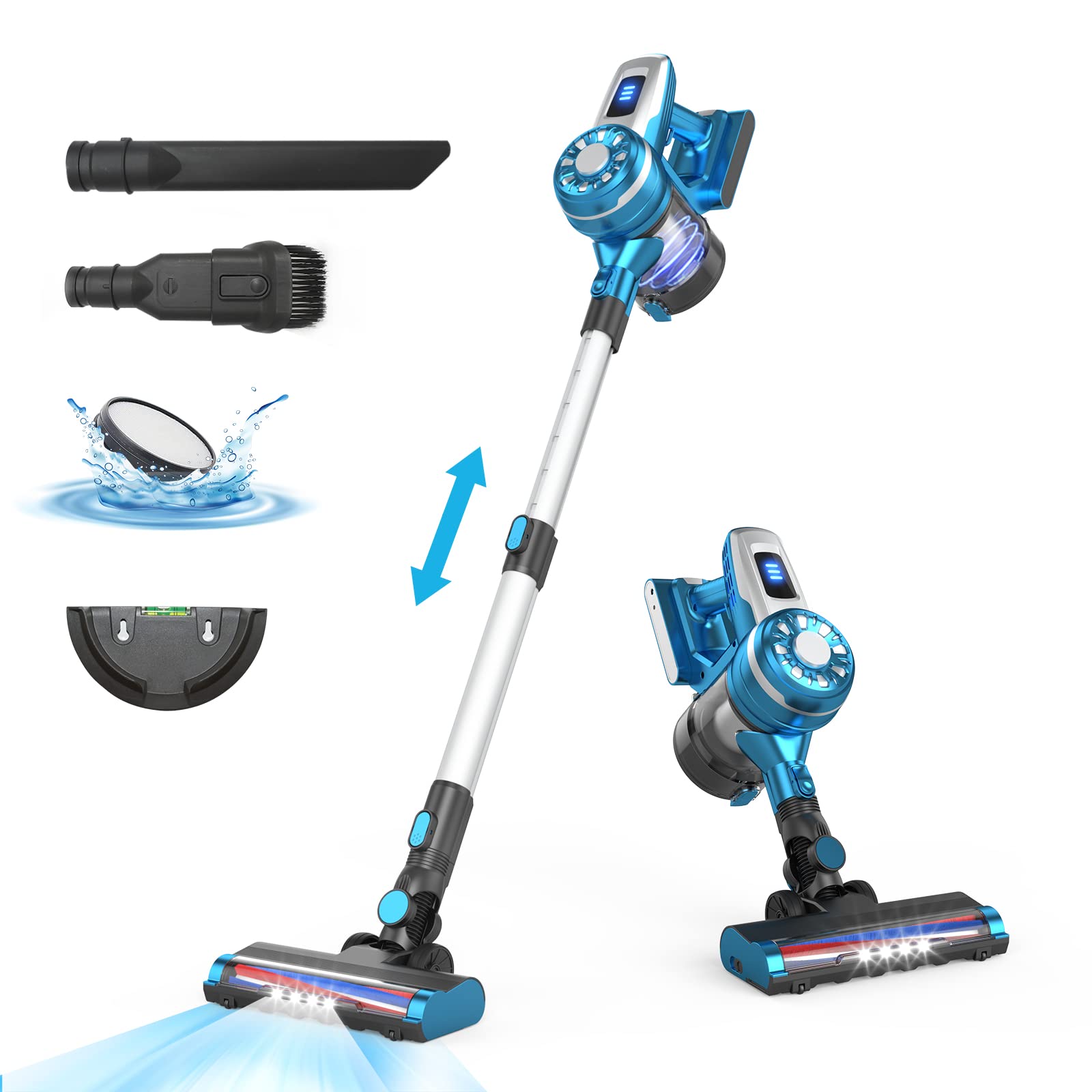 Powerful 150W Cordless Vacuum Cleaner - 20Kpa Suction, 40 Min Runtime for Pet Hair & Carpets