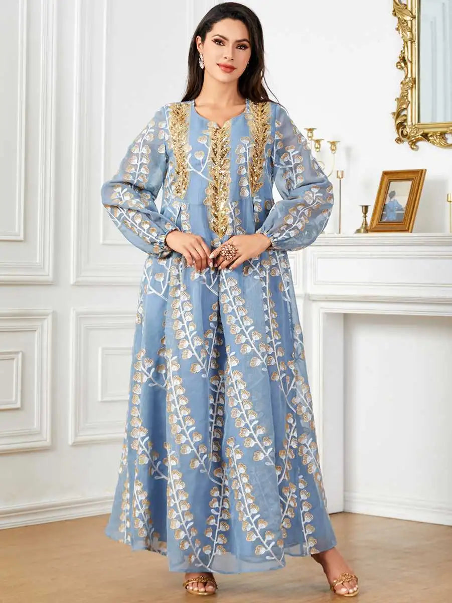 Elegant Embroidered Eid Caftan Dress for Women - Perfect for Weddings, Parties & Special Occasions | Breathable Fabric & Flowy Design for Comfortable Celebrations