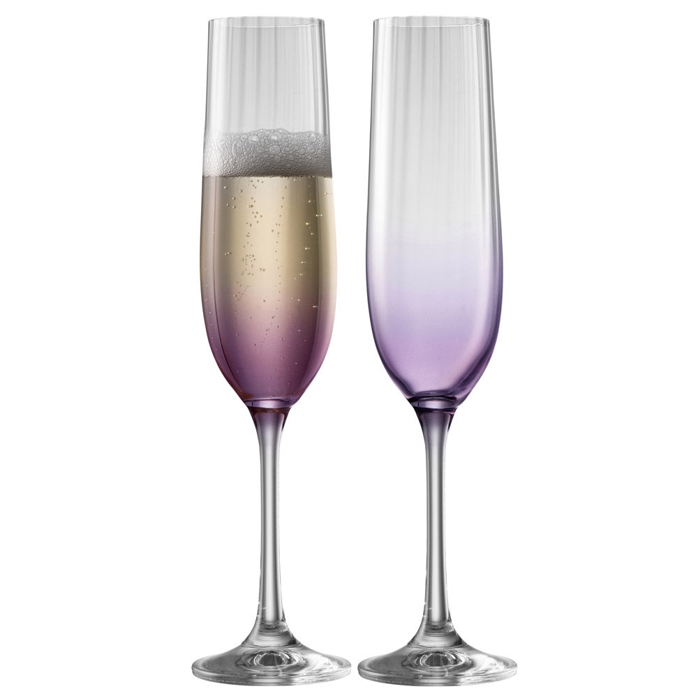 Galway Crystal Erne Flute Set of 2 - Premium Amethyst Glassware for Wine & Champagne | Elegant Dinner Party & Wedding Gift Idea