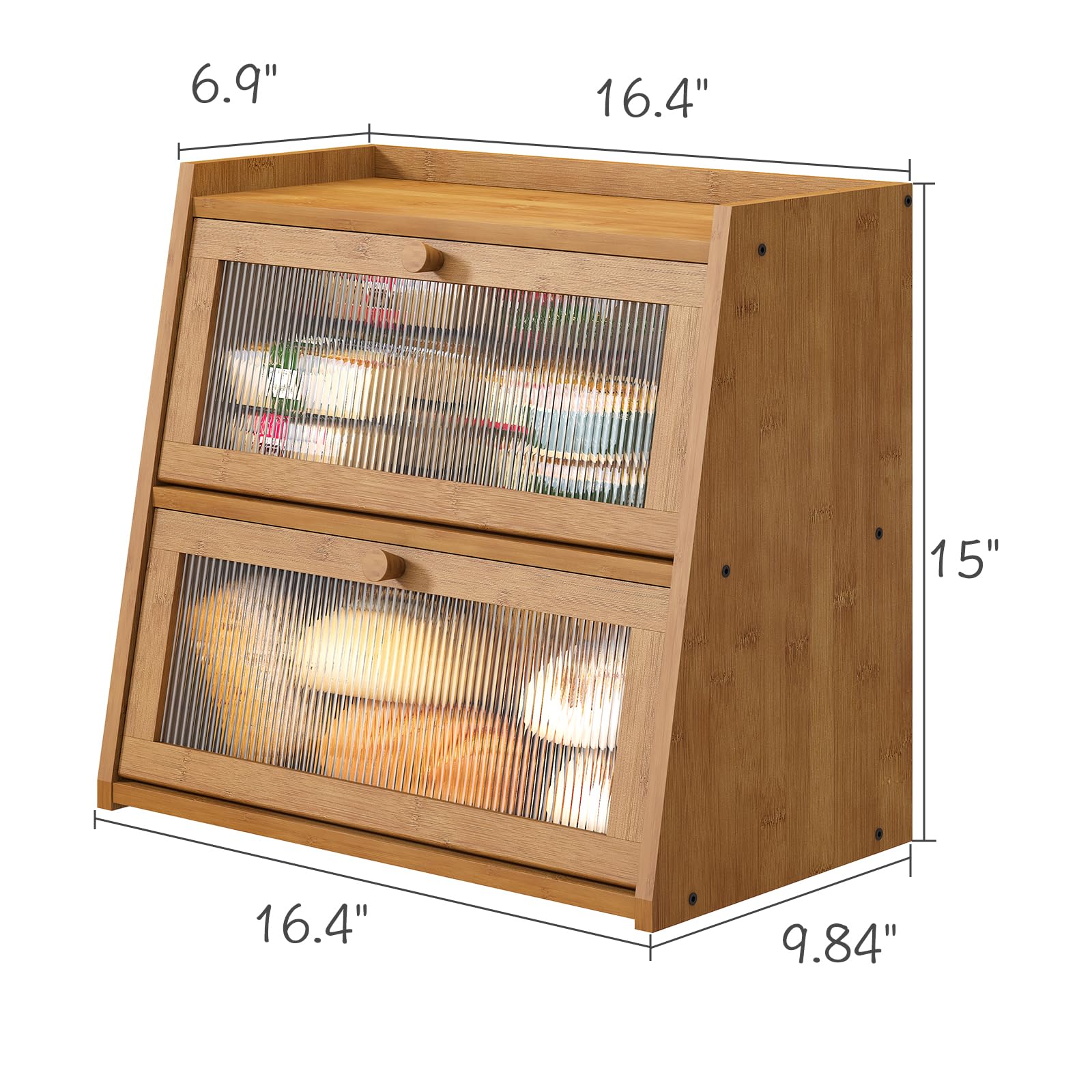 Extra Large Bamboo Bread Box with Acrylic Wavy Door - Double Layer Kitchen Counter Bread Storage Bin - Perfect for Storing Bread, Pastries & Baked Goods - Ideal for Bakeries, Restaurants & Home Kitchens