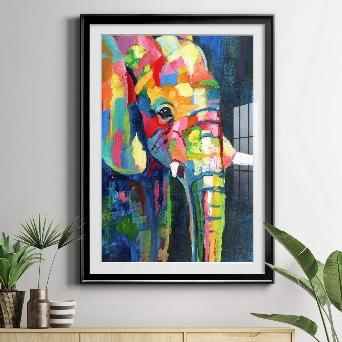 Vibrant Elephant Premium Black Framed Print - Ready to Hang Wall Art - 30x22 Inches - Made in USA - Perfect for Living Room, Bedroom & Office Decor