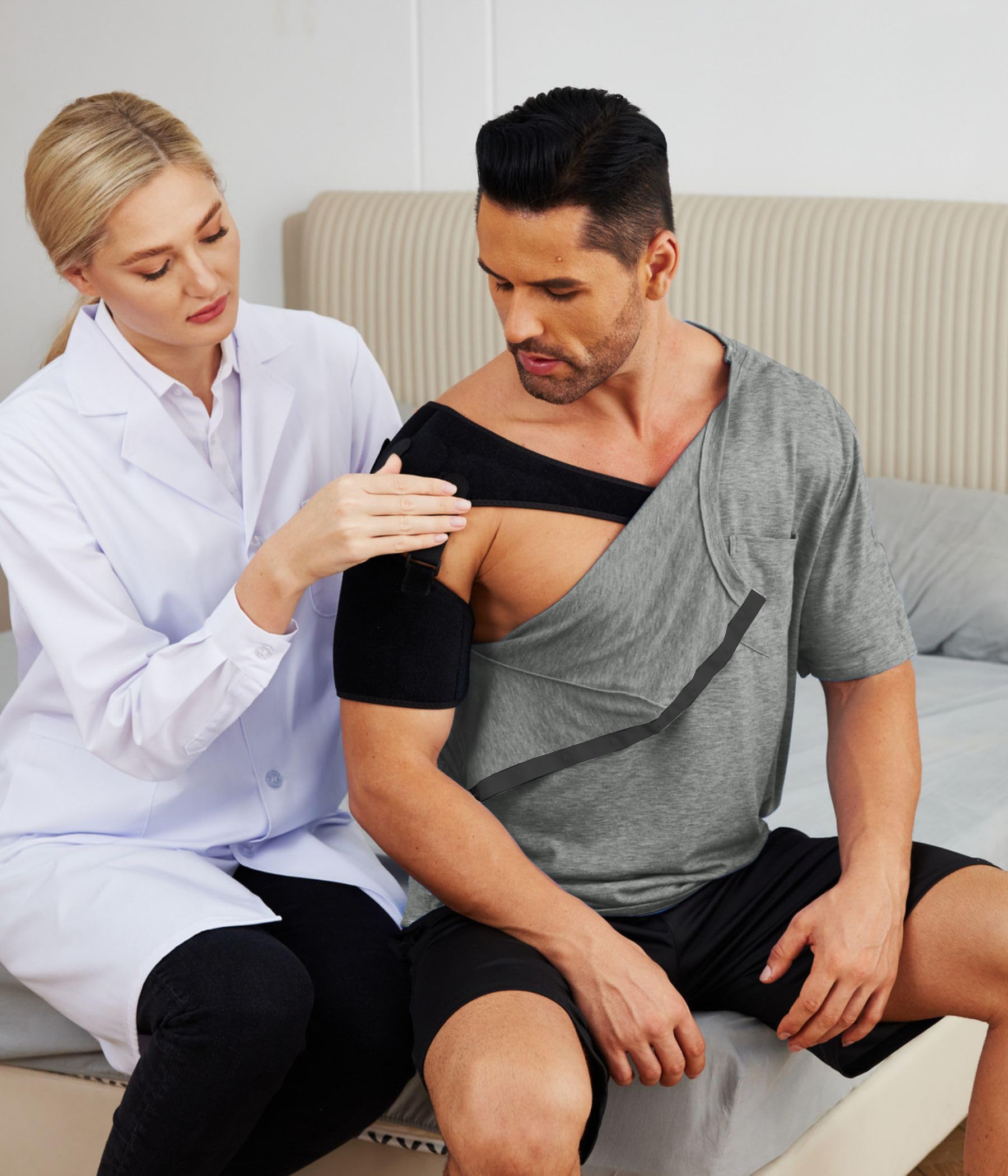 Deyeek Men's Post Shoulder Surgery Shirts - Easy Tear Away Short Sleeve with Full Side Snap Openings - Comfortable Adaptive Clothing for Recovery & Chemo Therapy - Ideal for Physical Therapy, Hospital Visits & Daily Wear