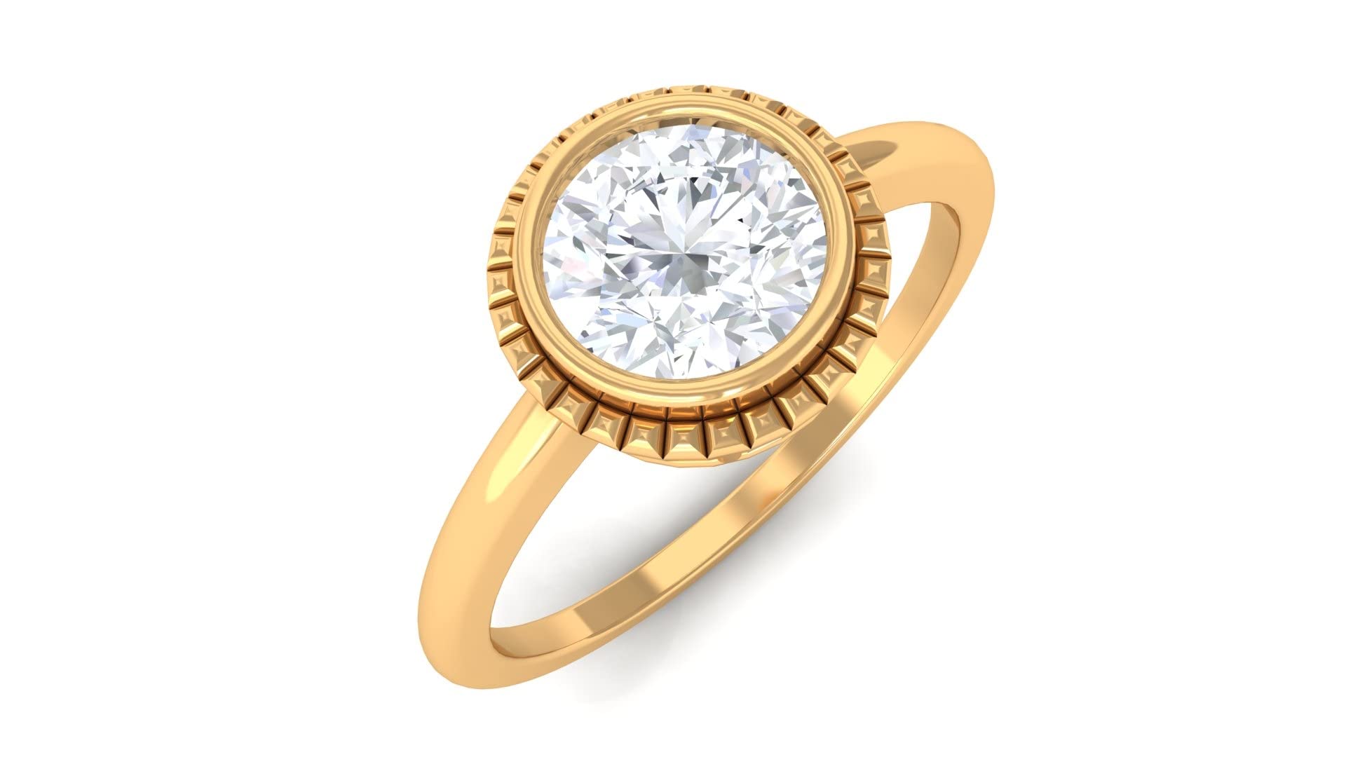 1 CT Moissanite Solitaire Ring - 6MM Round Bezel Set Engagement Ring in 14K Solid Gold | Promise Ring, Wedding Band, Anniversary Gift for Her