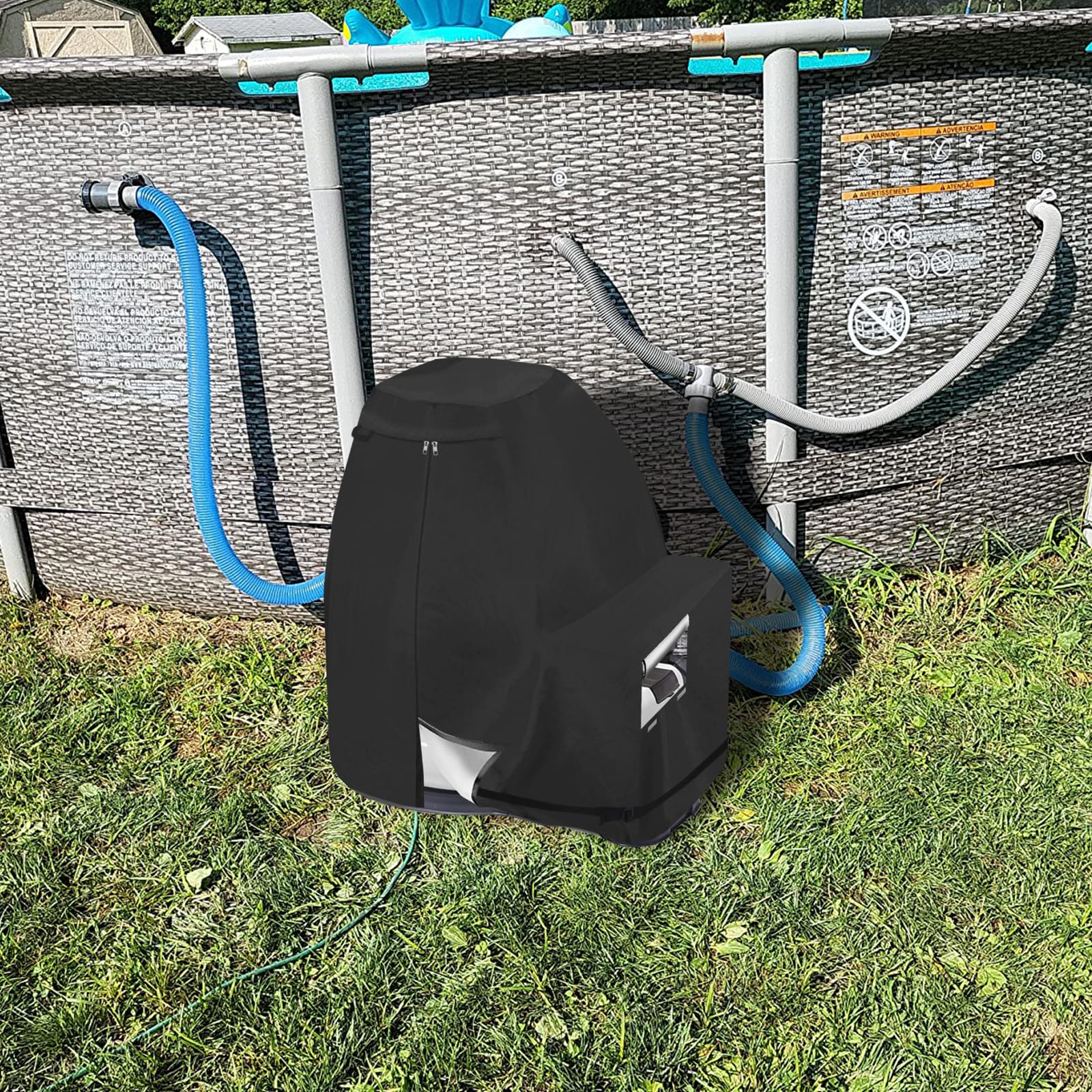 Bitubi Sand Filter Pump Winter Cover with Plush Lining - Waterproof Above Ground Pool Pump Cover for Snow & Sun Protection - Universal Black Design - Perfect for Winterizing and Protecting Pool Equipment from Harsh Weather