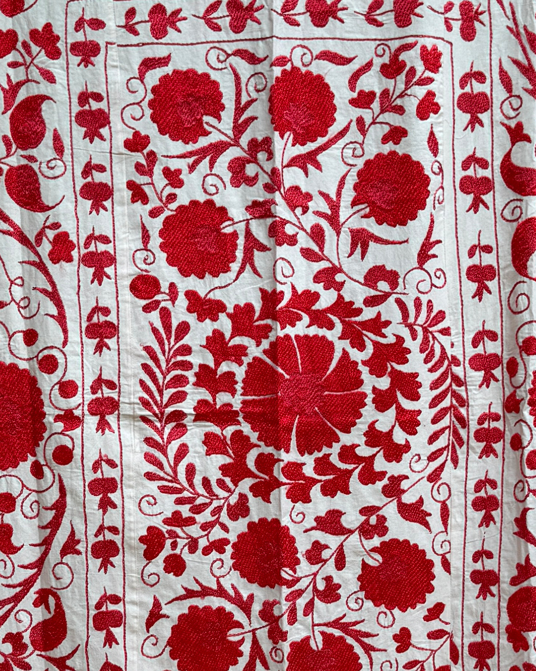 Suzani No. 218 Handmade Embroidered Cotton Throw Pillow Cover - Boho Home Decor for Living Room, Bedroom & Sofa