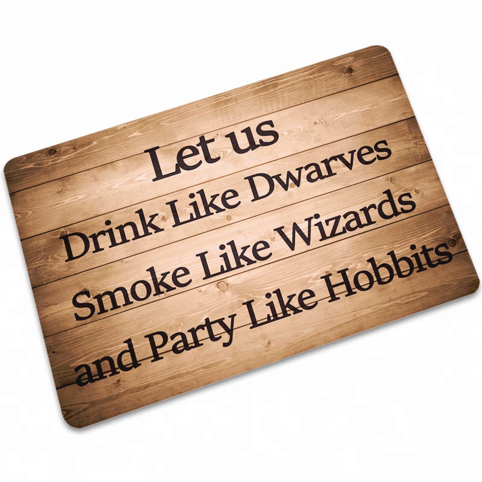 ATOLY Fantasy Dwarf-Themed Striped Wood Board Doormat - 27.5x47.2 Inch Indoor/Outdoor Welcome Mat for Entryway, Patio & Front Door - Durable Brown Entrance Floor Rug for Home Decor & Gaming Enthusiasts - Perfect for Lord of the Rings Fans & Medieval-Themed Houses