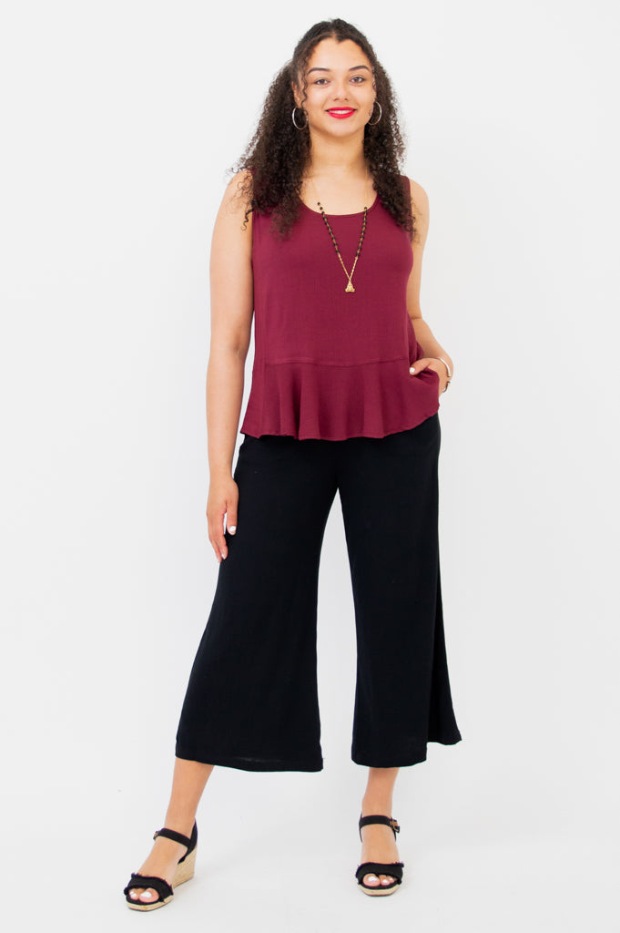 Ginny Tank Top - Burgundy Linen Bamboo Blend Women's Casual Shirt - Perfect for Summer Outfits, Beachwear & Layering
