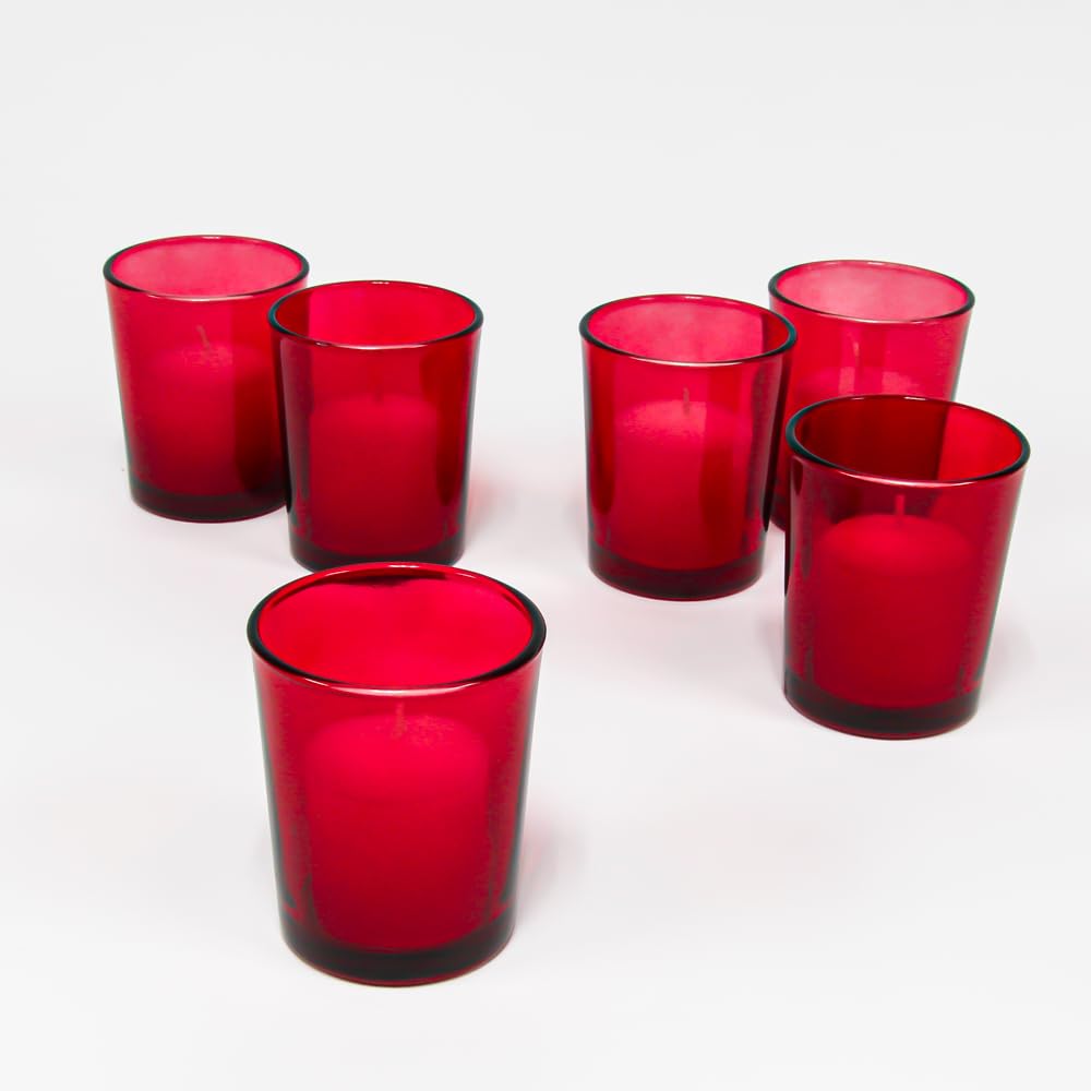 Eastland 144-Piece Set of Red Glass Votive Candle Holders - Perfect for Weddings, Parties, and Home Decor