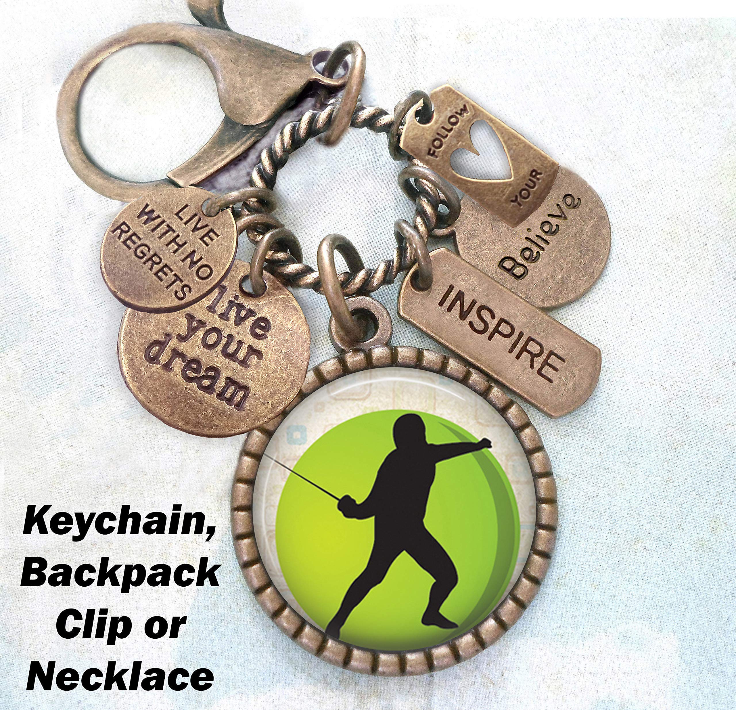 Stylish Unisex Fencing Keychain - Durable Backpack Clip & Necklace Accessory for Sports Enthusiasts | Motivational 'Live Your Dream' Design - Perfect for Athletes, Gifts & Everyday Carry