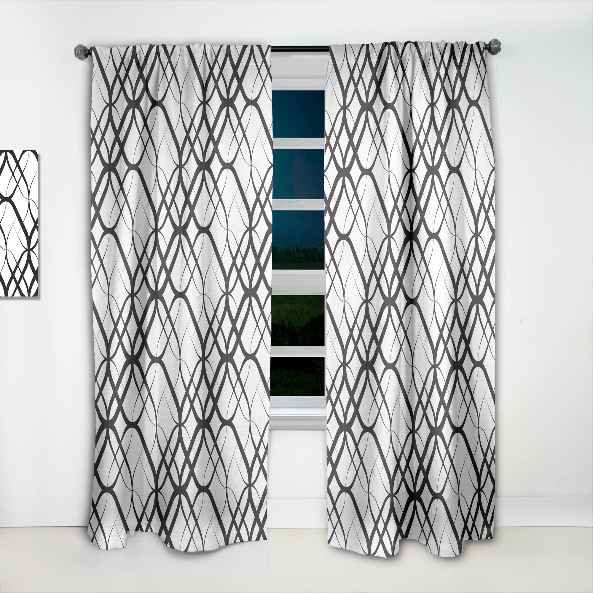 Monochrome Geometric Pattern III Thermal Insulated Curtains - 52x90 Inch Single Panel for Bedroom & Living Room - Blackout Drapes for Home Decor, Noise Reduction & Energy Efficiency