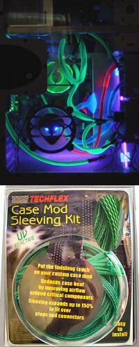 UV Sensitive Techflex Sleeving - Green & Black Cable Management for Electronics, PC Builds & DIY Projects