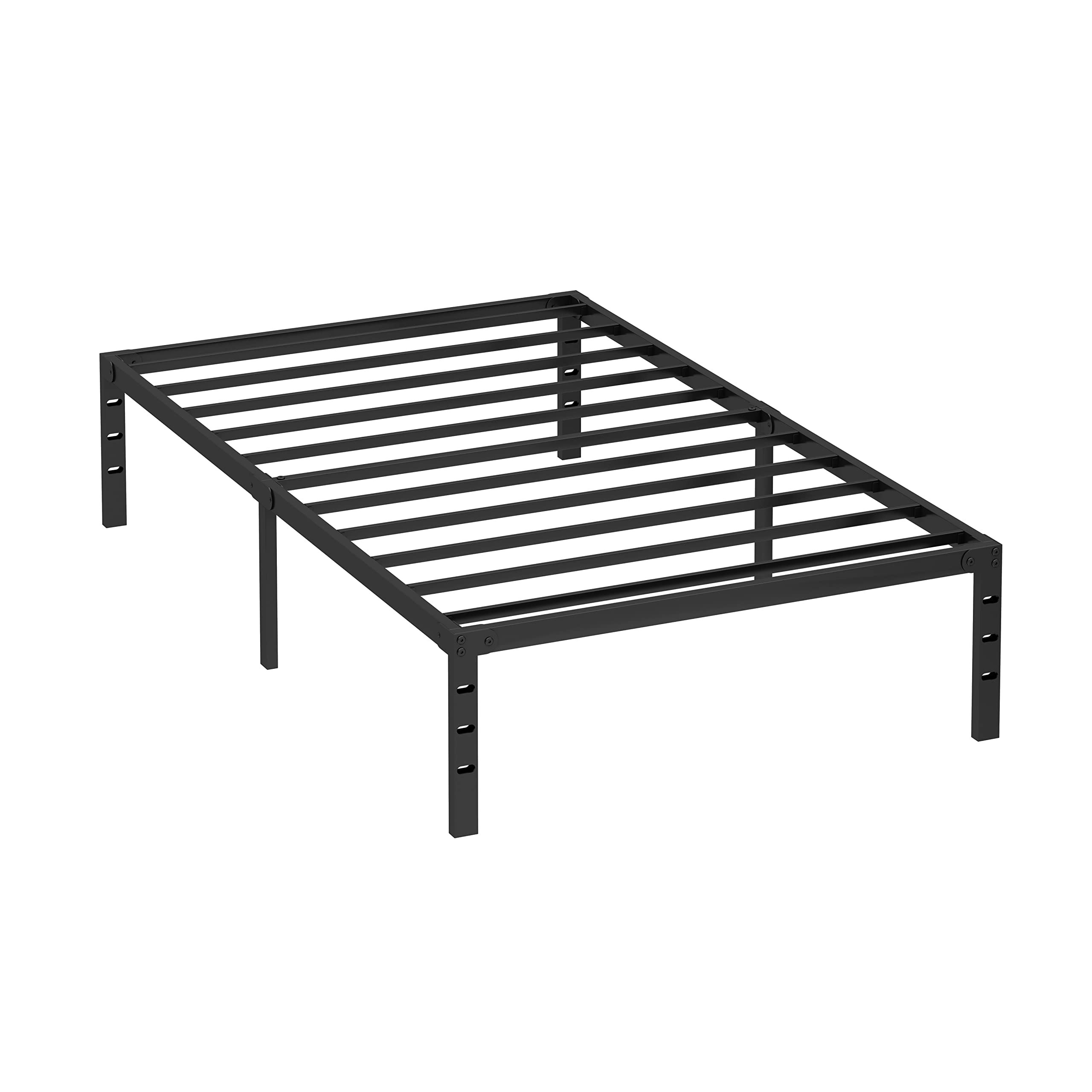 Sturdy 14 Inch Black Reinforced Metal Bed Frame with Steel Bar Support - Easy Assembly & Transport, Under Bed Storage Space - Perfect for Twin Beds in Dorms, Apartments & Guest Rooms