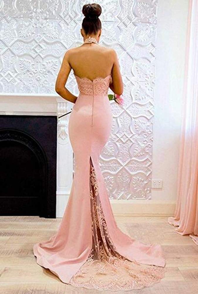 Elegant Women's Satin Lace Backless Evening Dress - Mermaid Formal Gown for Prom, Wedding & Black Tie Events