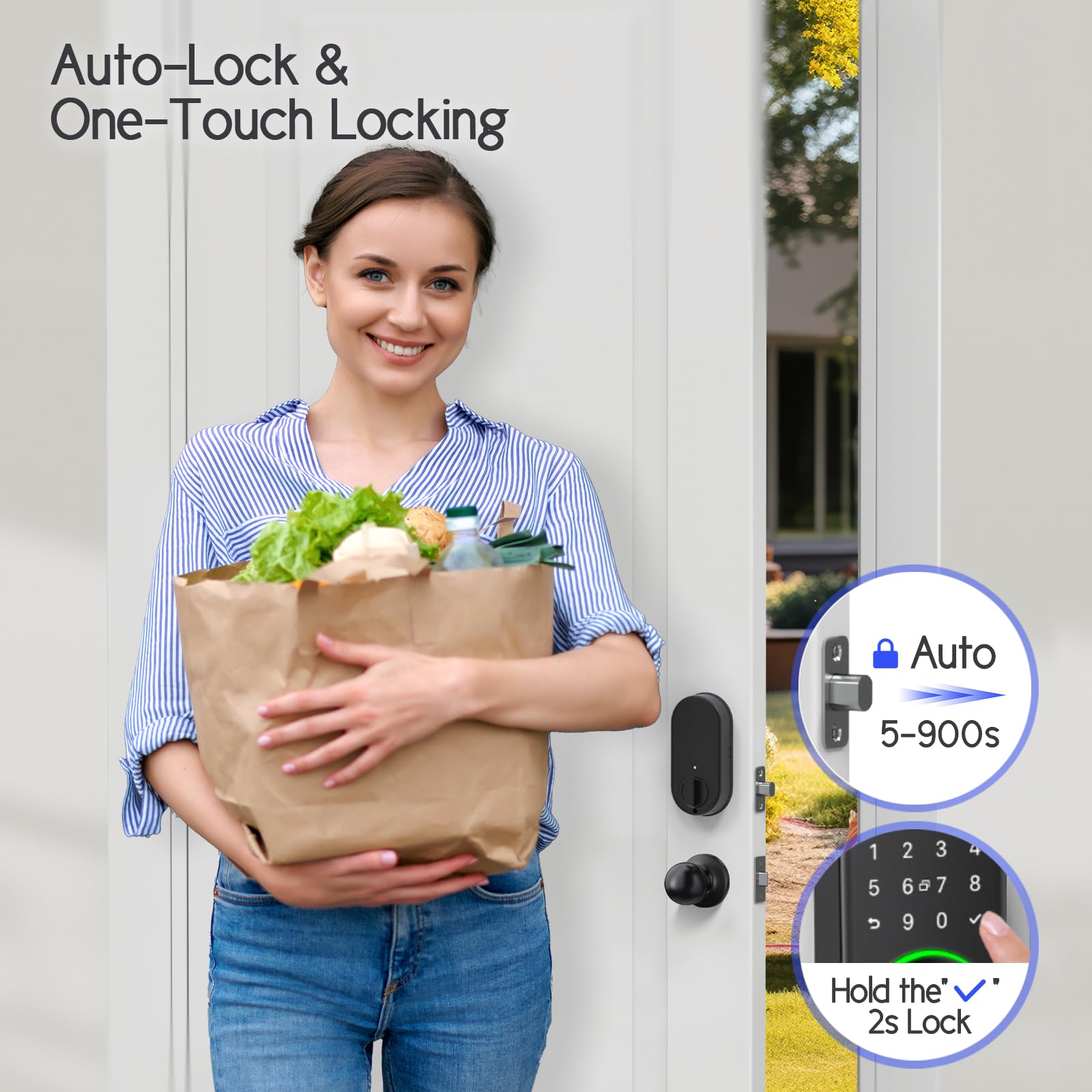 Smart Keypad Deadbolt Lock with Knob - Keyless Entry Fingerprint Door Lock for Front Door, Electronic Code Handle Set with Auto Lock - Perfect for Home Security & Smart Access Control