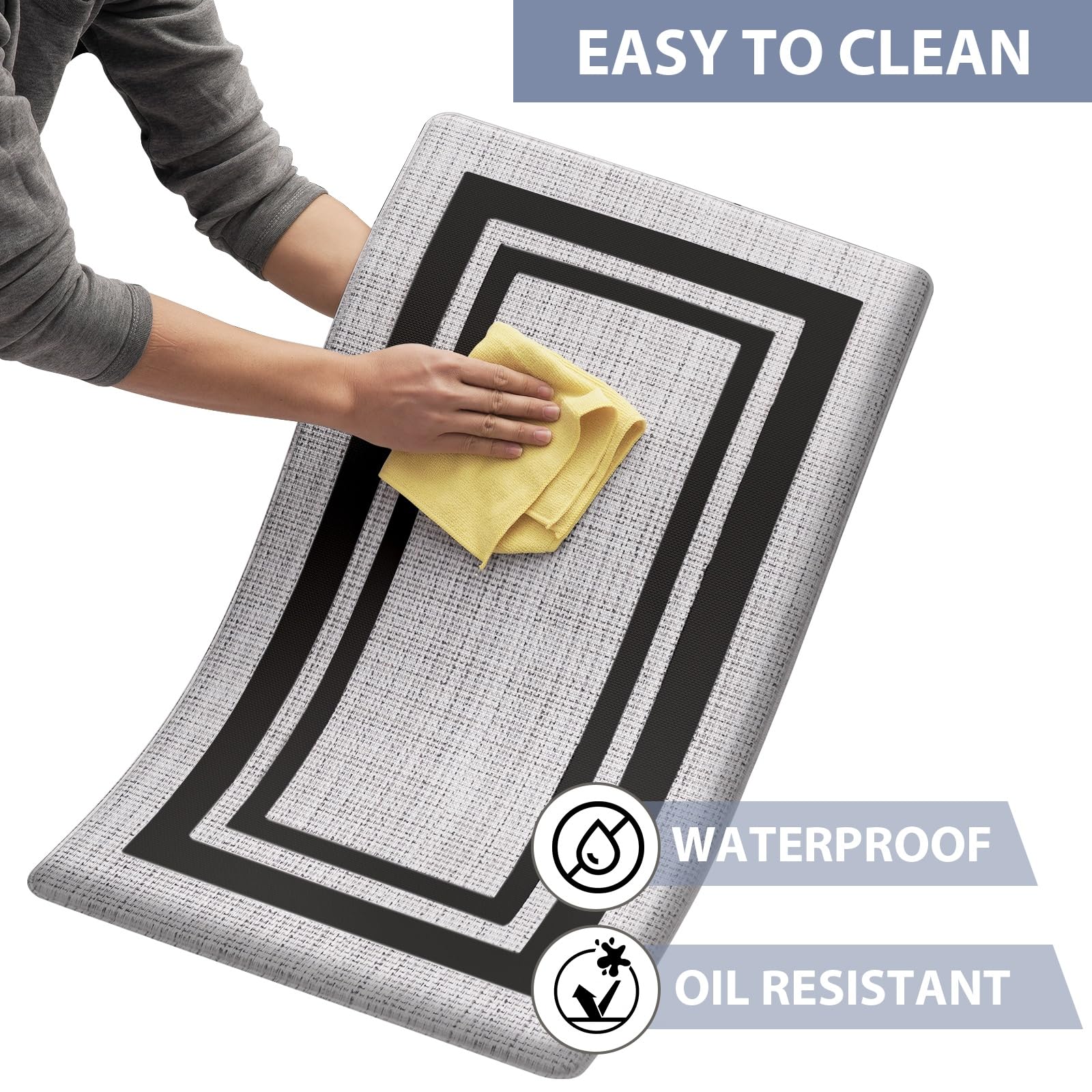 **Anti Fatigue Kitchen Floor Mat 2-Pack – 1/2 Inch Thick Cushioned Standing Mat Set, Non-Slip Waterproof PVC Memory Foam Mats for Sink, Office & Laundry – Black – Perfect for Long Hours Standing in Kitchen or Workspace**