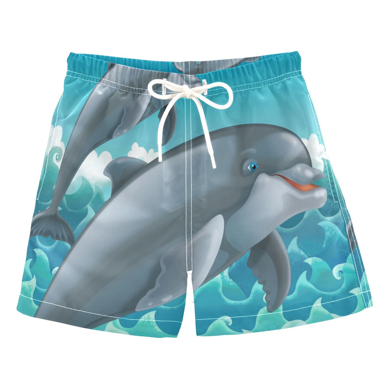 **Cartoon Jumping Dolphins Boys Swim Trunks - Quick Dry Toddler Swimwear for Kids 2-8 Years - Perfect for Beach, Pool & Summer Water Play**