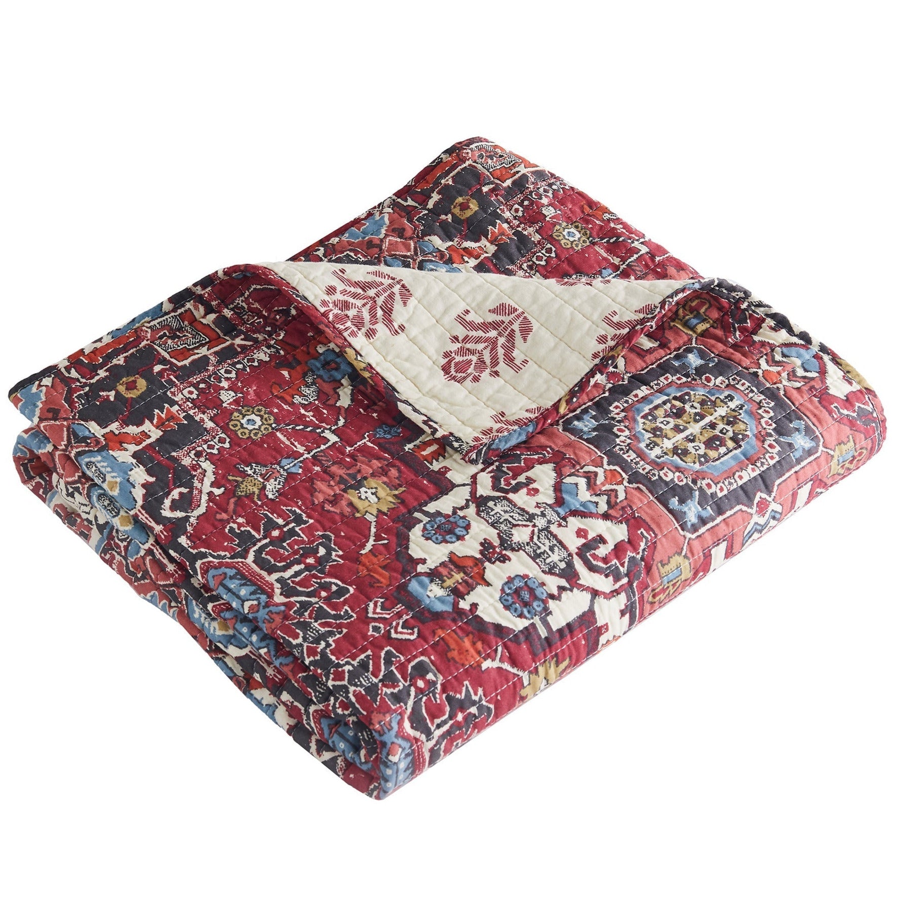 Premium Khotan Red Quilted Throw Blanket - Soft & Luxurious Handmade Cotton Afghan for Bed, Sofa & Couch - Cozy Home Decor Gift for Winter Nights & Relaxation