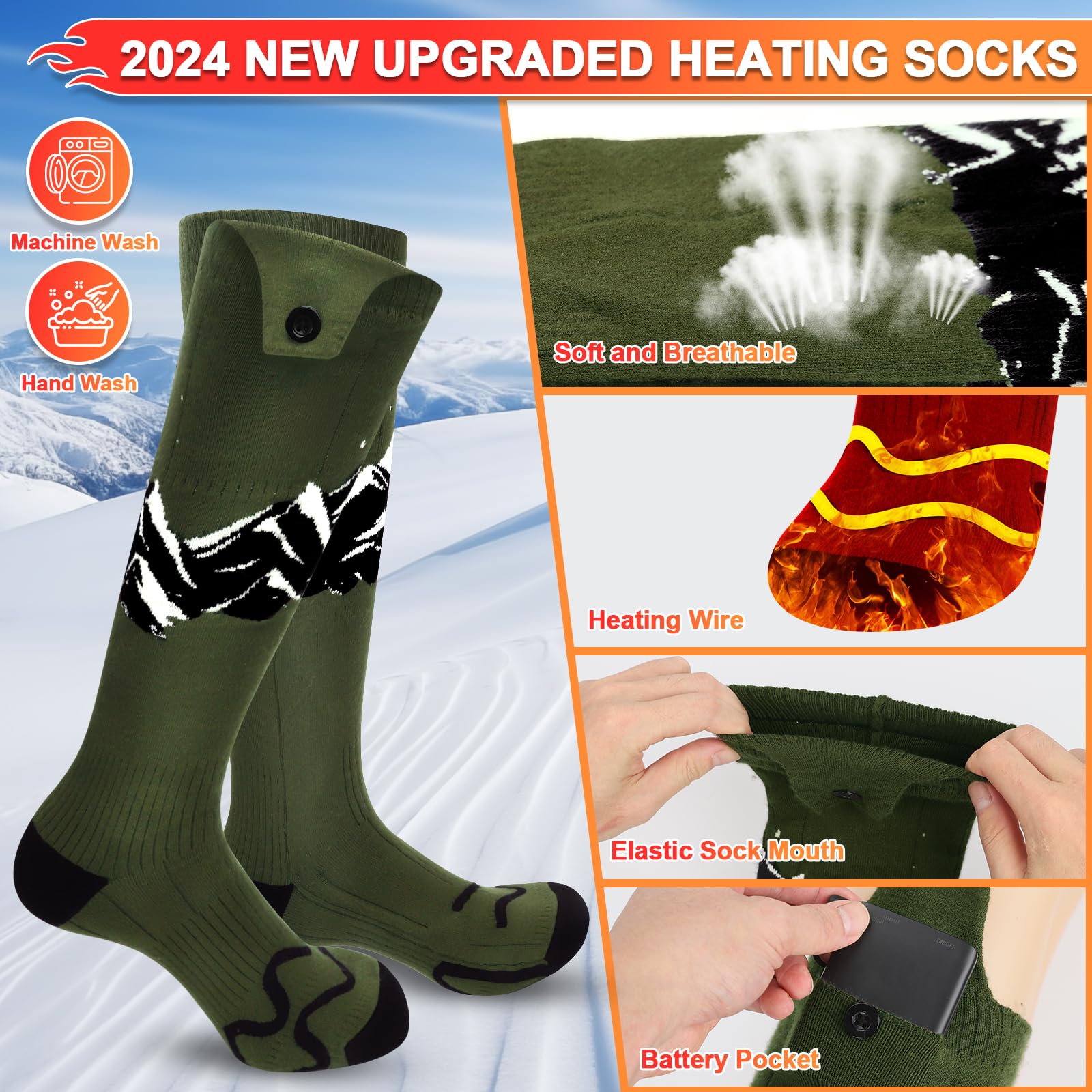 SNOW LEOPARD Rechargeable Heated Socks for Men & Women - 5000mAh Battery, APP Controlled Electric Warming Socks, Machine Washable Winter Foot Warmers for Skiing, Hiking, Riding & Outdoor Activities