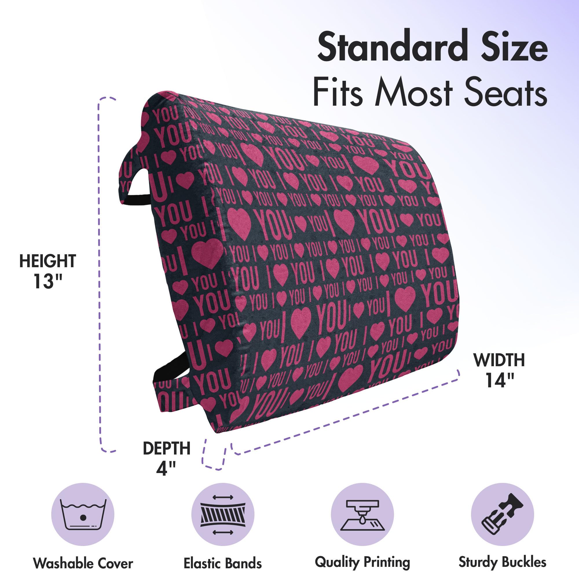 Ambesonne I Love You Lumbar Support Pillow - Valentine's Day Gift for Couples, Heart & Love Word Design, High Density Foam for Office Chair & Car Seat (14x13 Inches, Magenta Dark Grey) - Perfect for Back Pain Relief & Home/Office Comfort