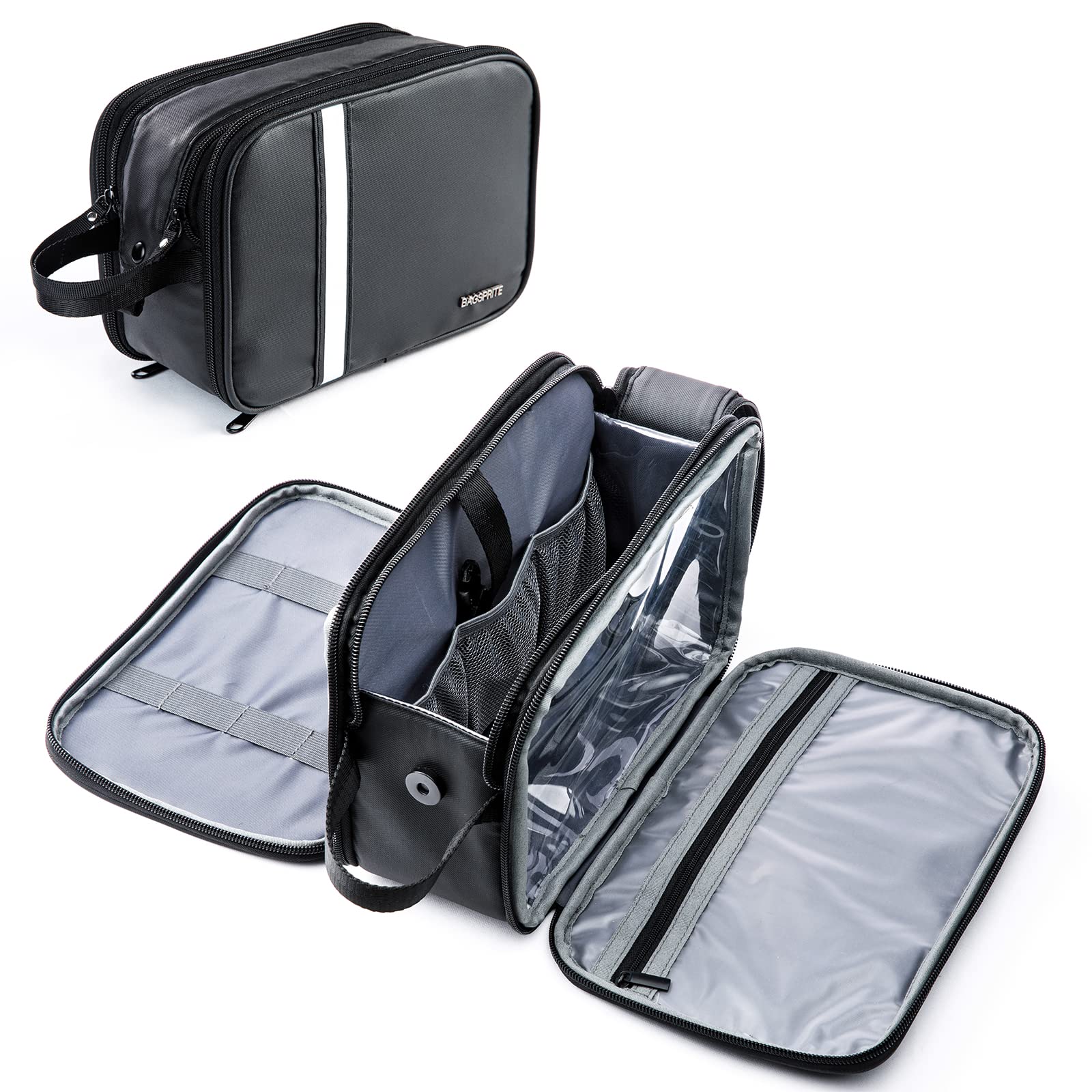 BAGSPRITE Large Water-resistant Hanging Toiletry Bag for Men & Women - Travel Makeup Cosmetic Organizer with Hook, Shaving Kit & Bathroom Essentials - Perfect for Air Travel, Gym, Camping & Vacation