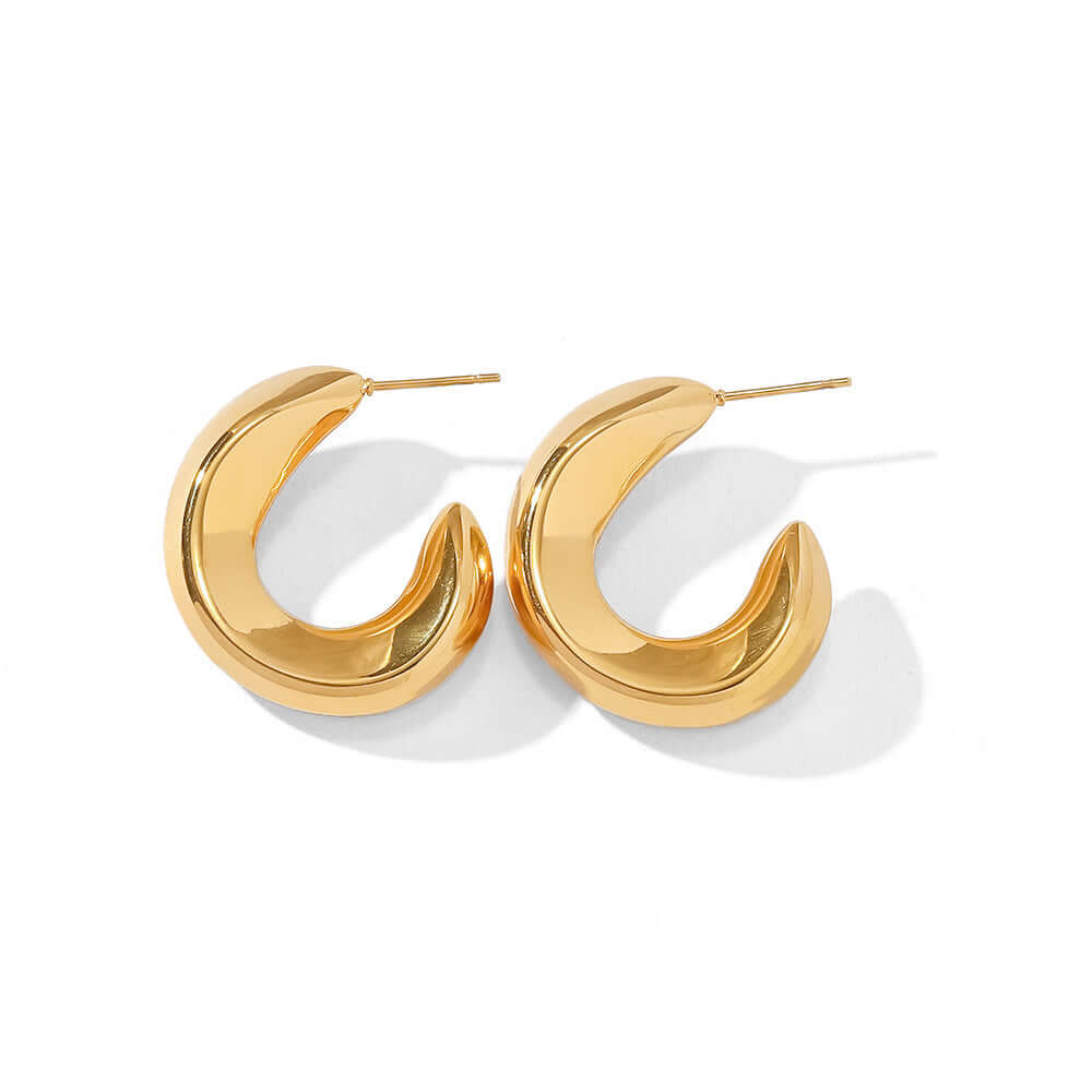 18K Gold Plated Chic C Hoop Earrings for Women - Trendy Minimalist Jewelry Gift | JDE949 | Perfect for Date Night, Office Wear & Special Occasions