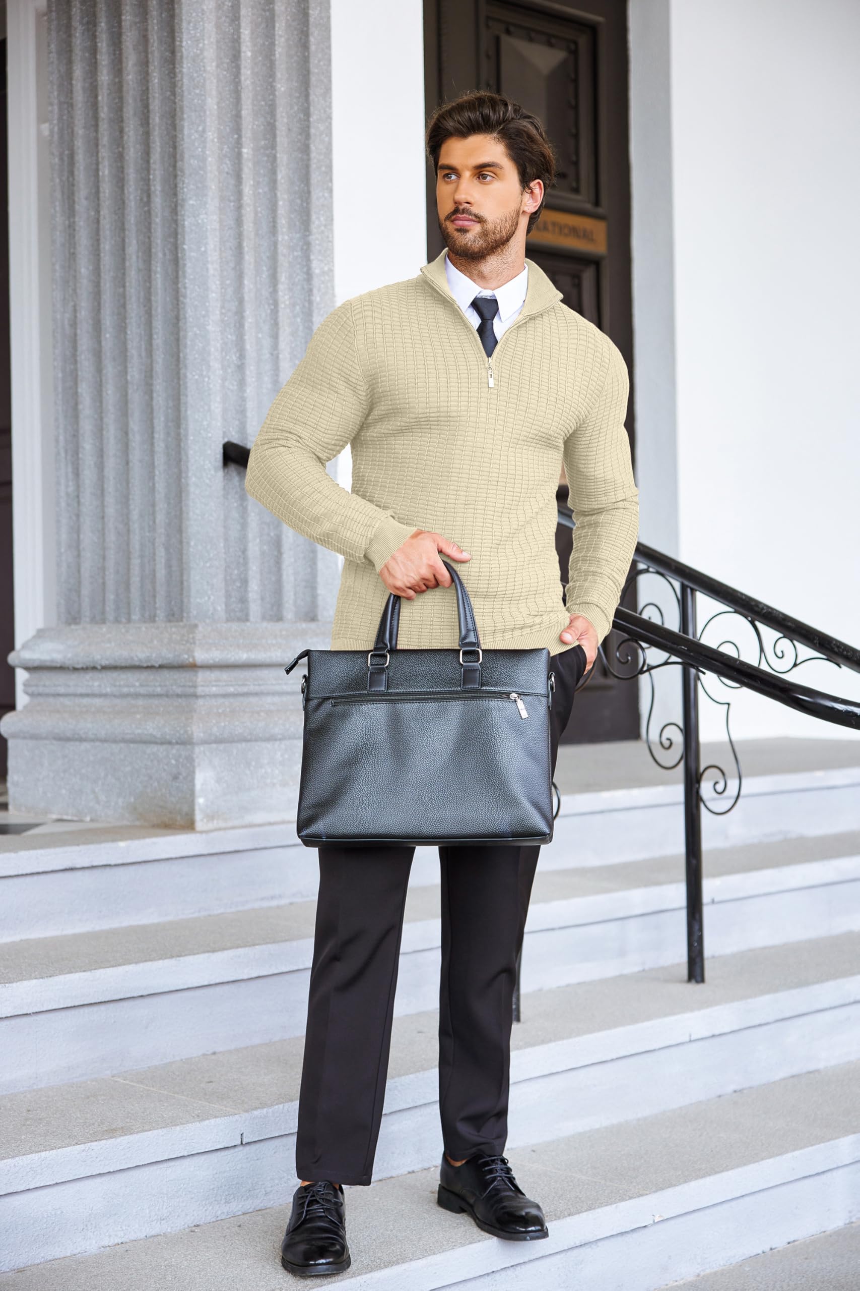 COOFANDY Men's Slim Fit Lightweight Cotton Quarter Zip Sweater - Breathable Knit Mock Neck Pullover for Casual Wear | Perfect for Office, Outdoor & Fall Layering