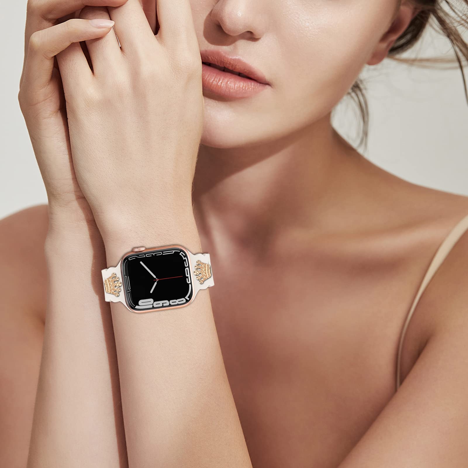 Elegant Lace Silicone Apple Watch Band with Charms - Compatible with 38mm/40mm/41mm/42mm/44mm/45mm - Fashionable Slim Sport Band for Women - Perfect for iWatch Series 7/6/SE/5/4/3/2/1 - Ideal for Workouts, Office Wear & Everyday Fashion Accessory